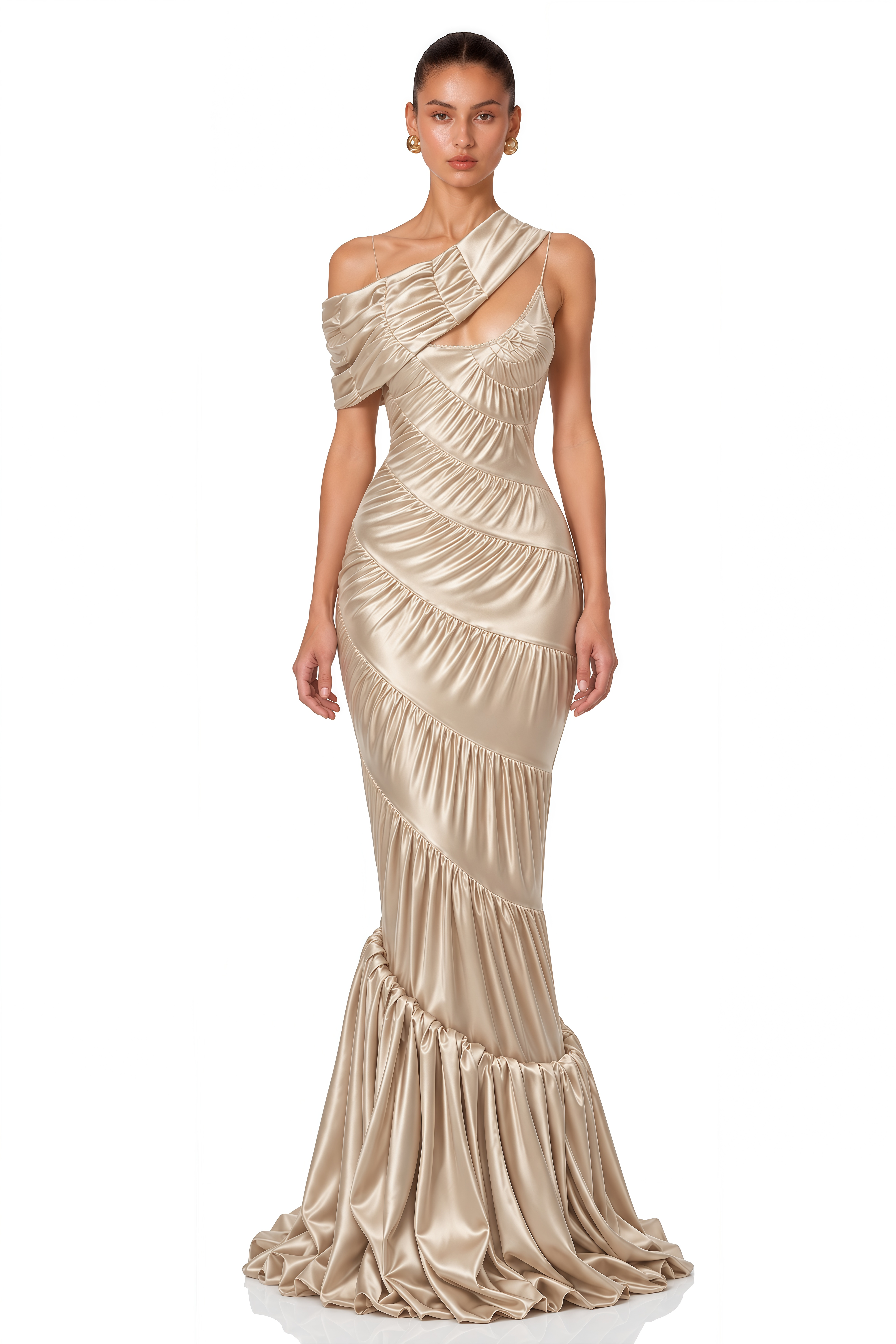 Cecilia Neutral Sea Ammonite Shirred Maxi Dress