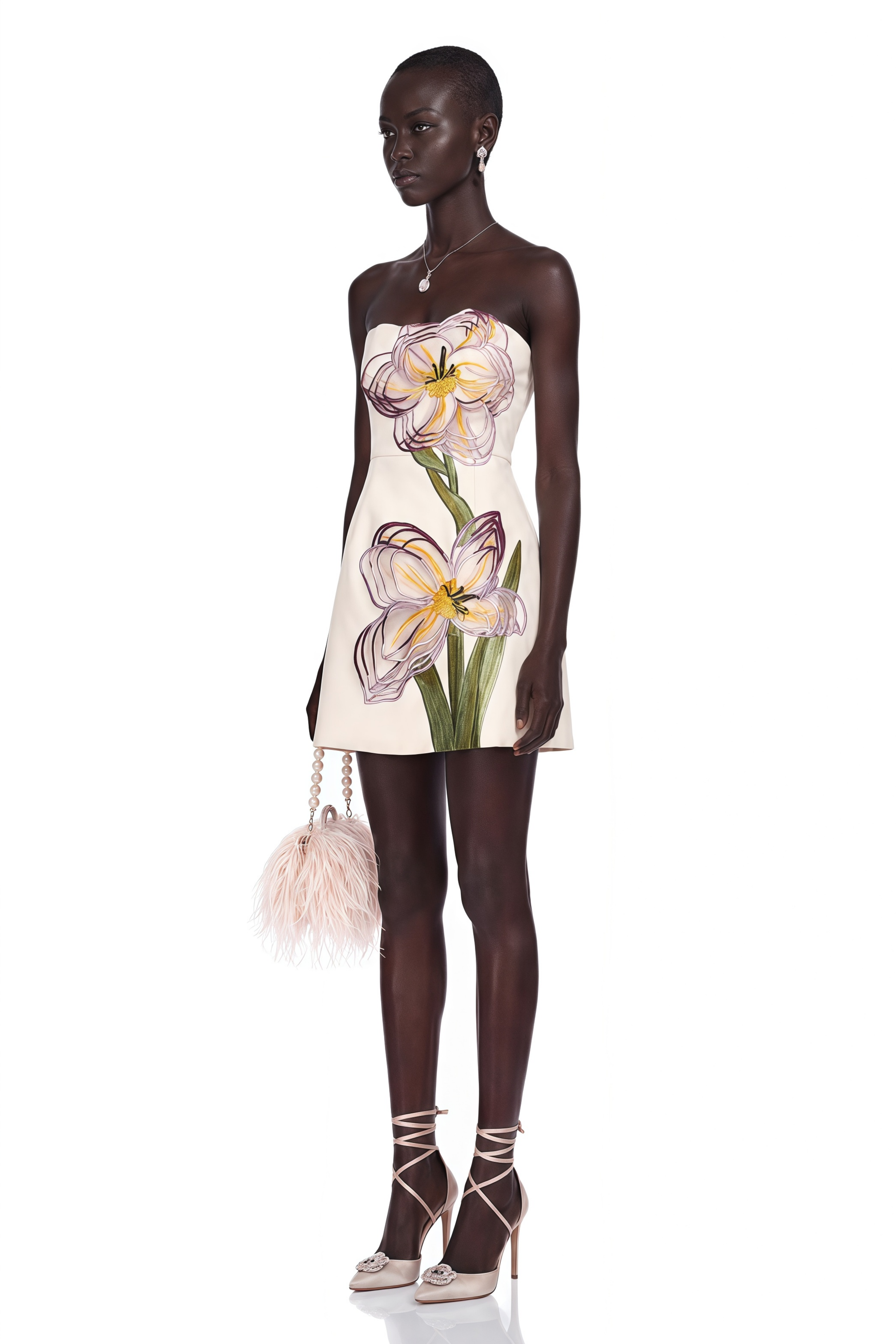 Irène White Off-Shoulder Sequin Floral Embroidered Mini Dress