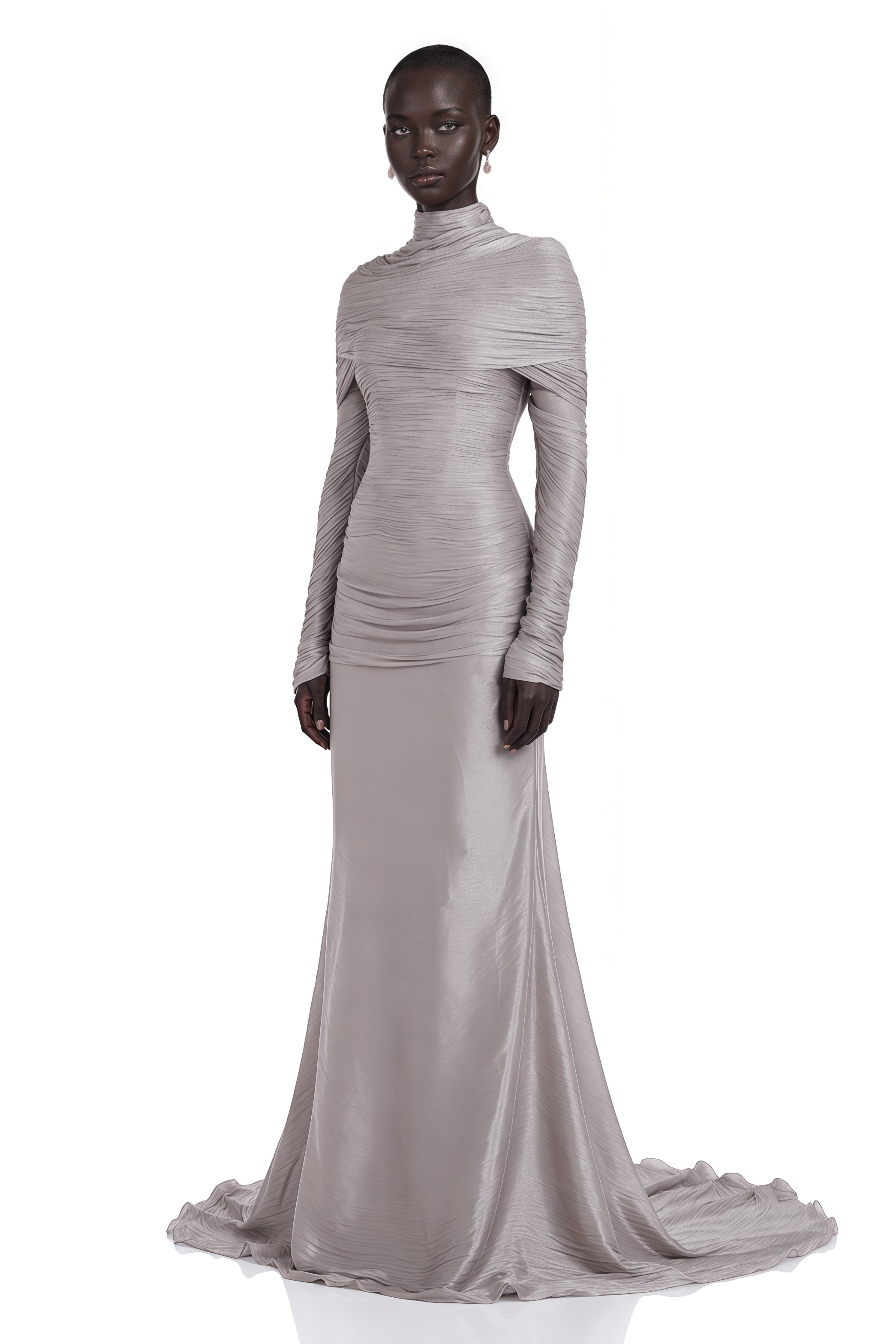 Nerida Silver Turtleneck Ruched Maxi Dress