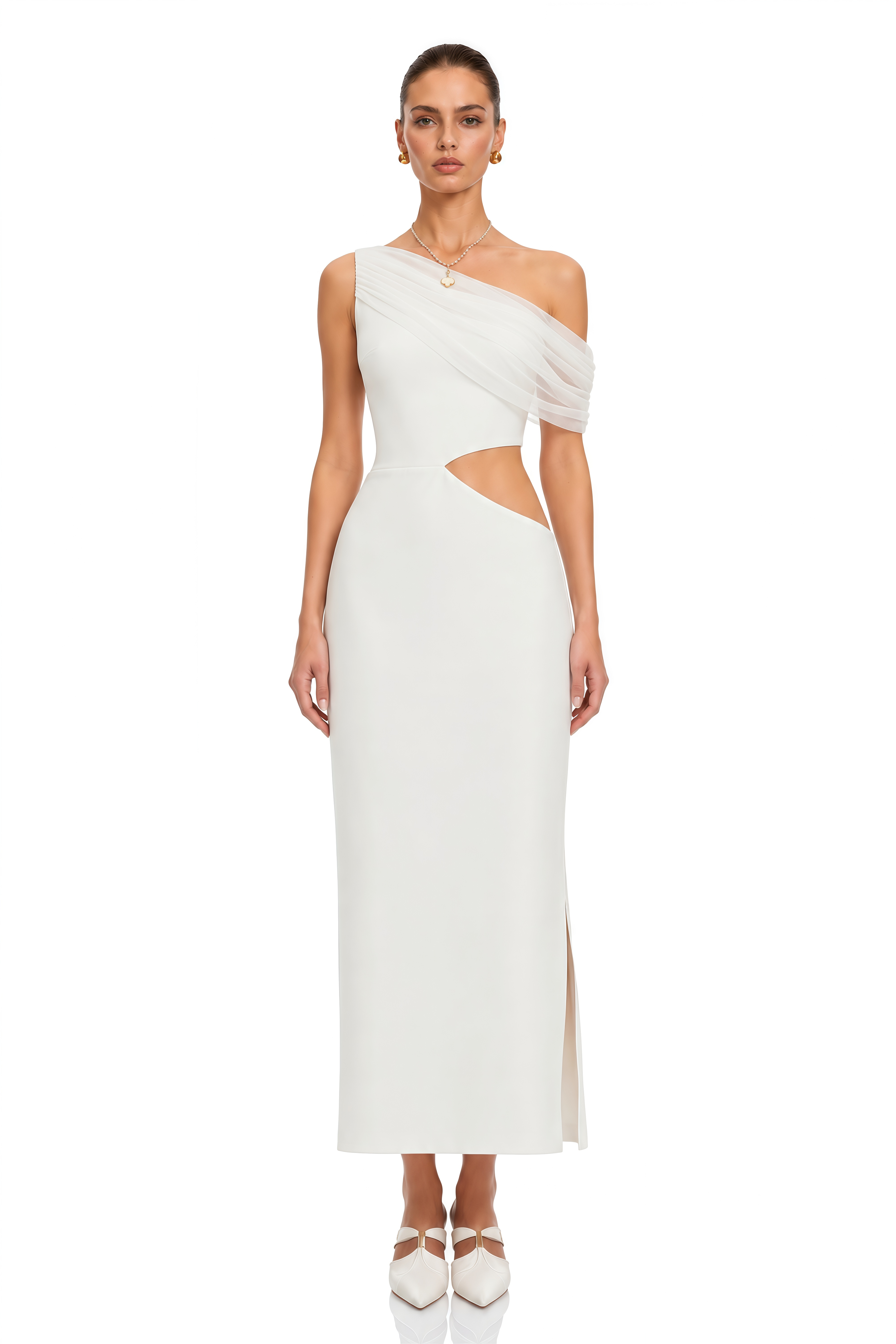 Renan White One Shoulder Cut-Out Maxi Dress