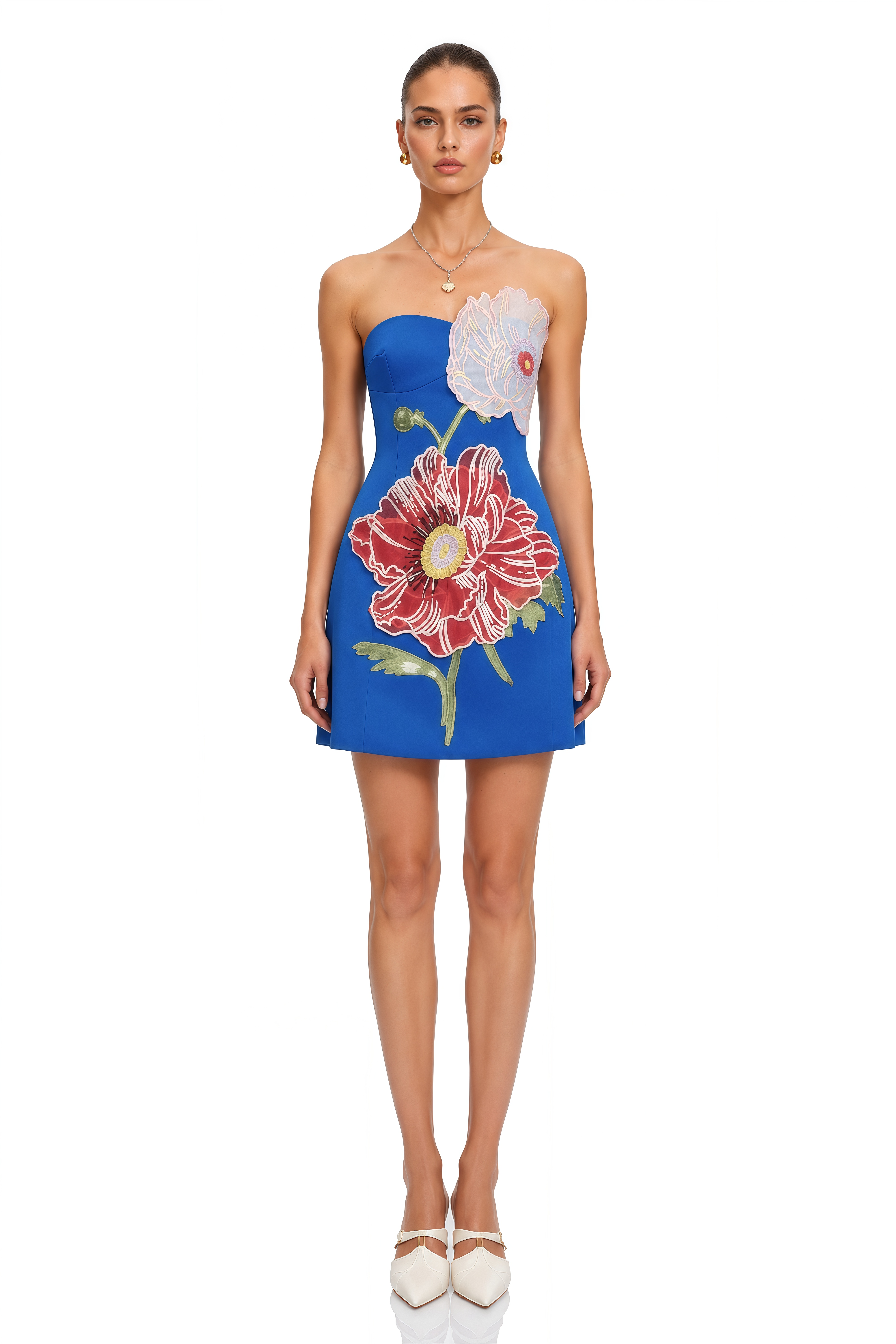Damaris Blue Flora Embroidered Mini Dress