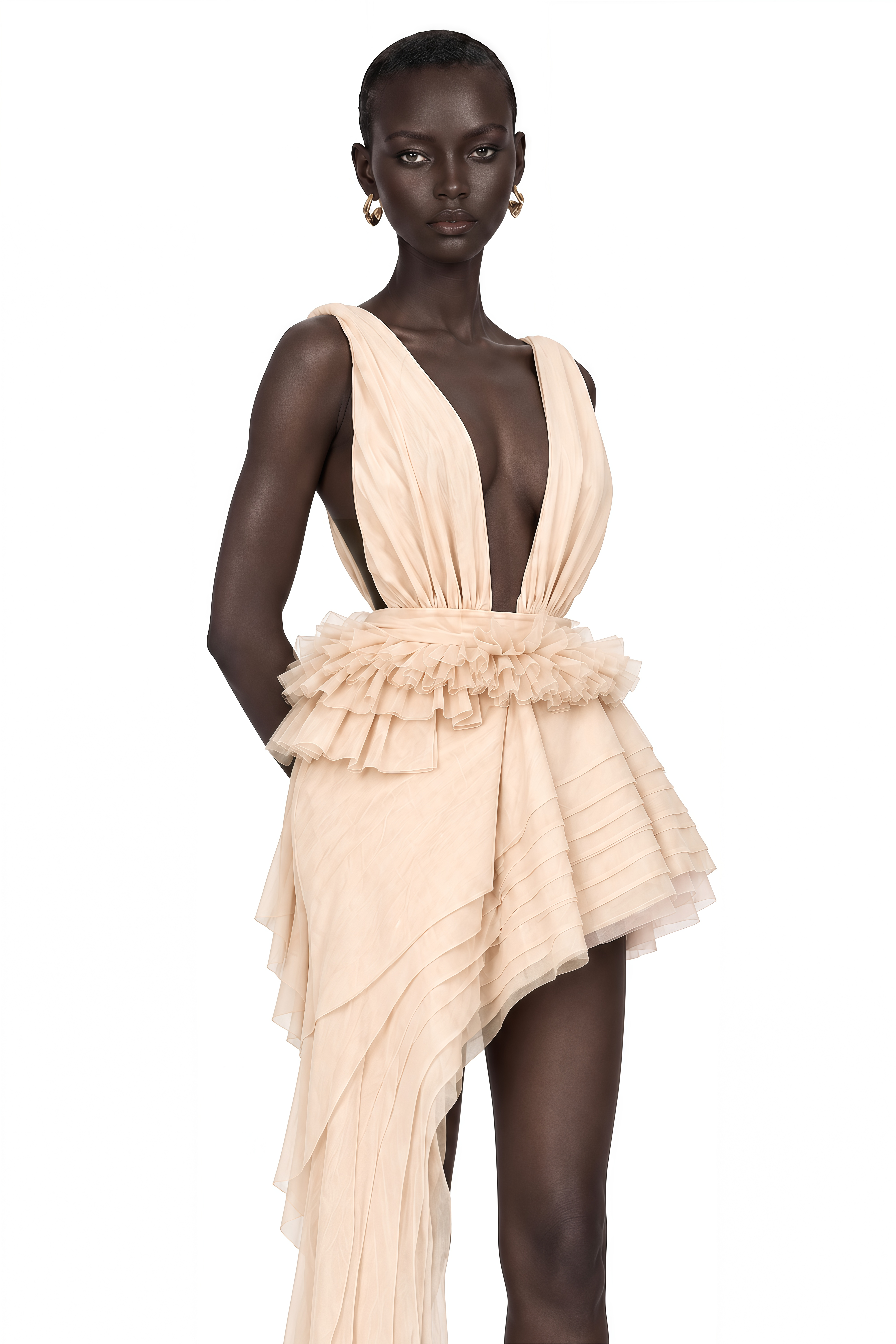 Isoline ribbon-design asymmetrical mini dress in Neutrals