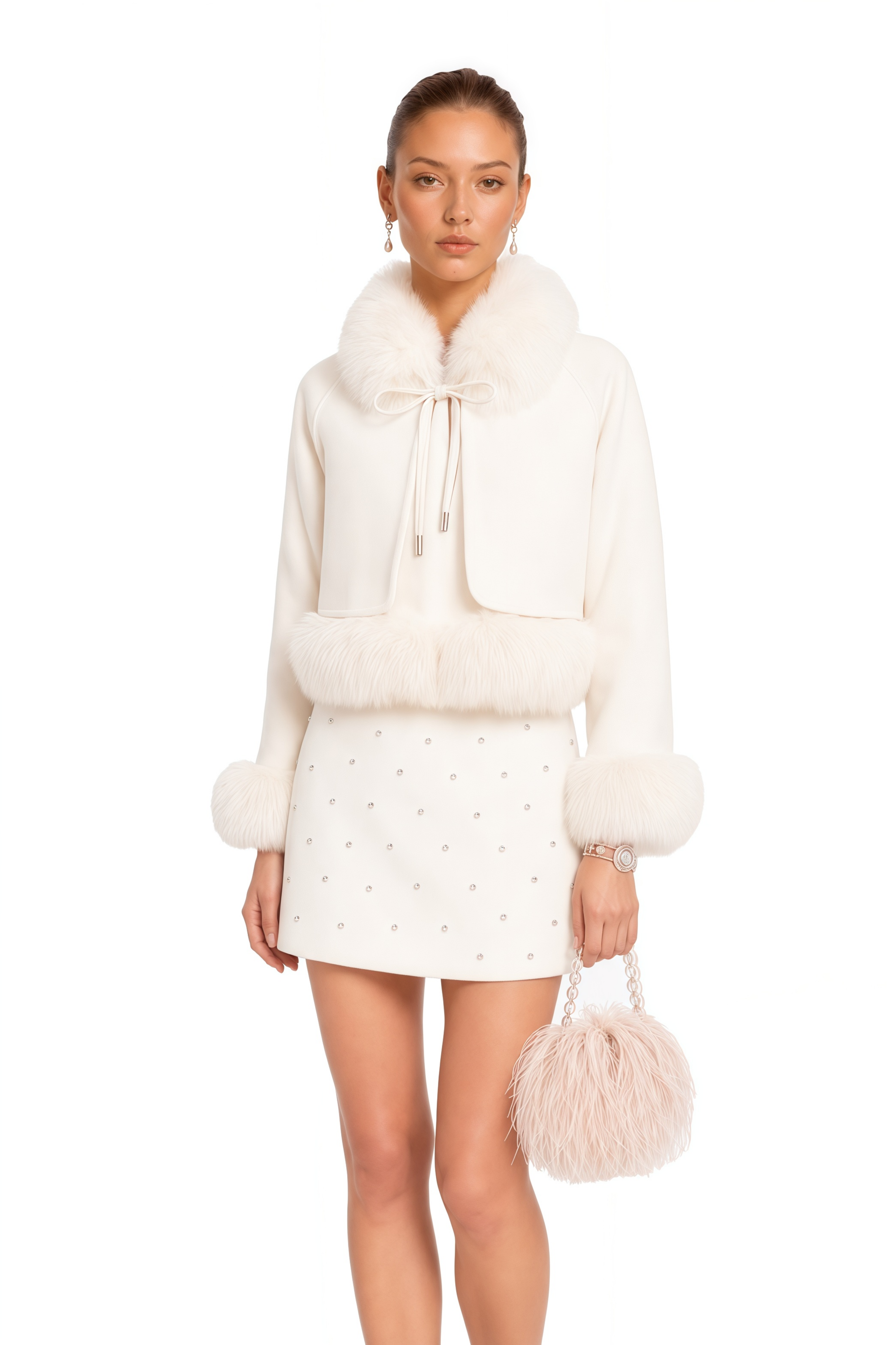 Cécile White Suede Fur Padded Short Coat