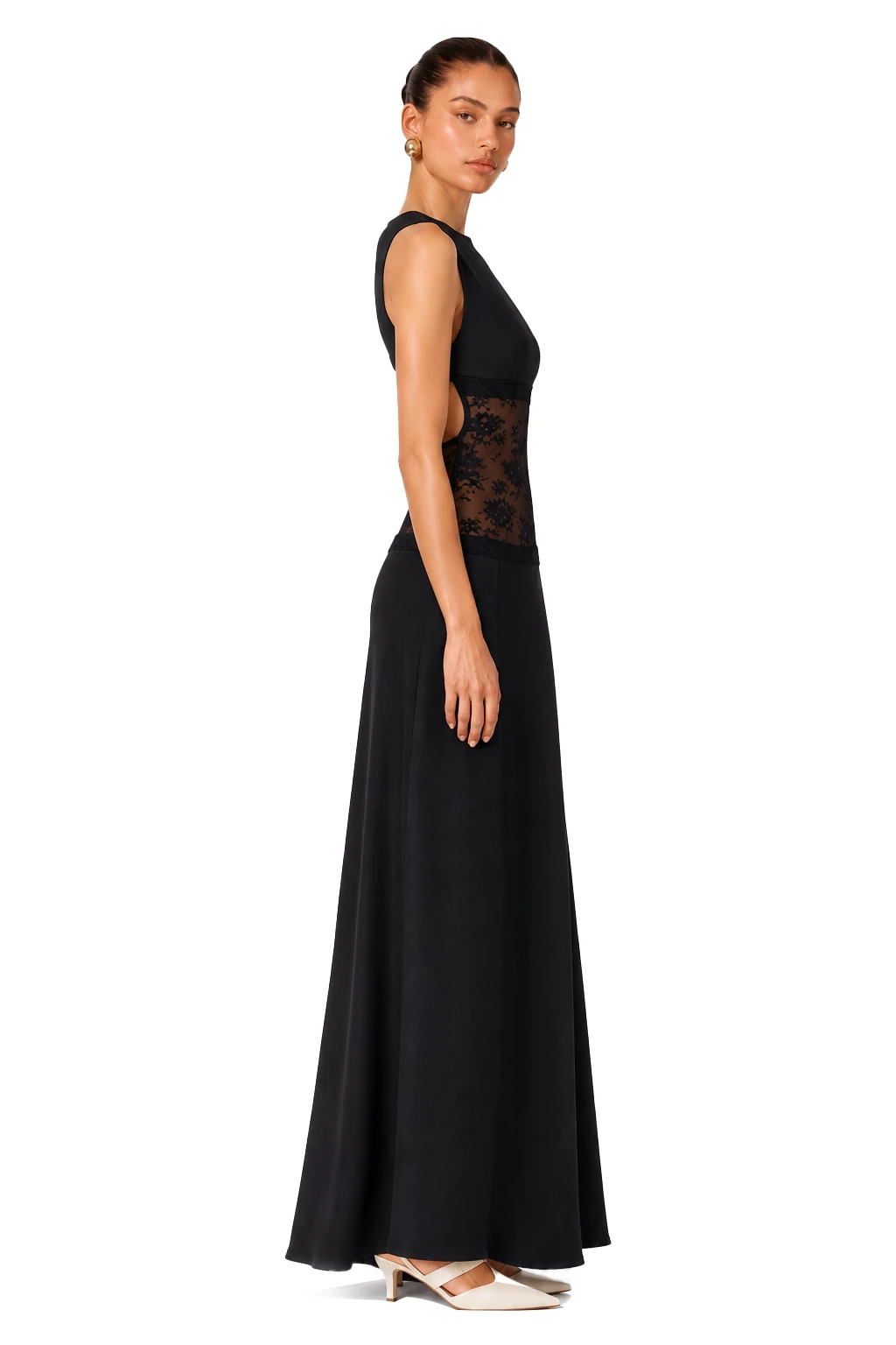 Annemarie Black Lace Panel Stretch Maxi Dress