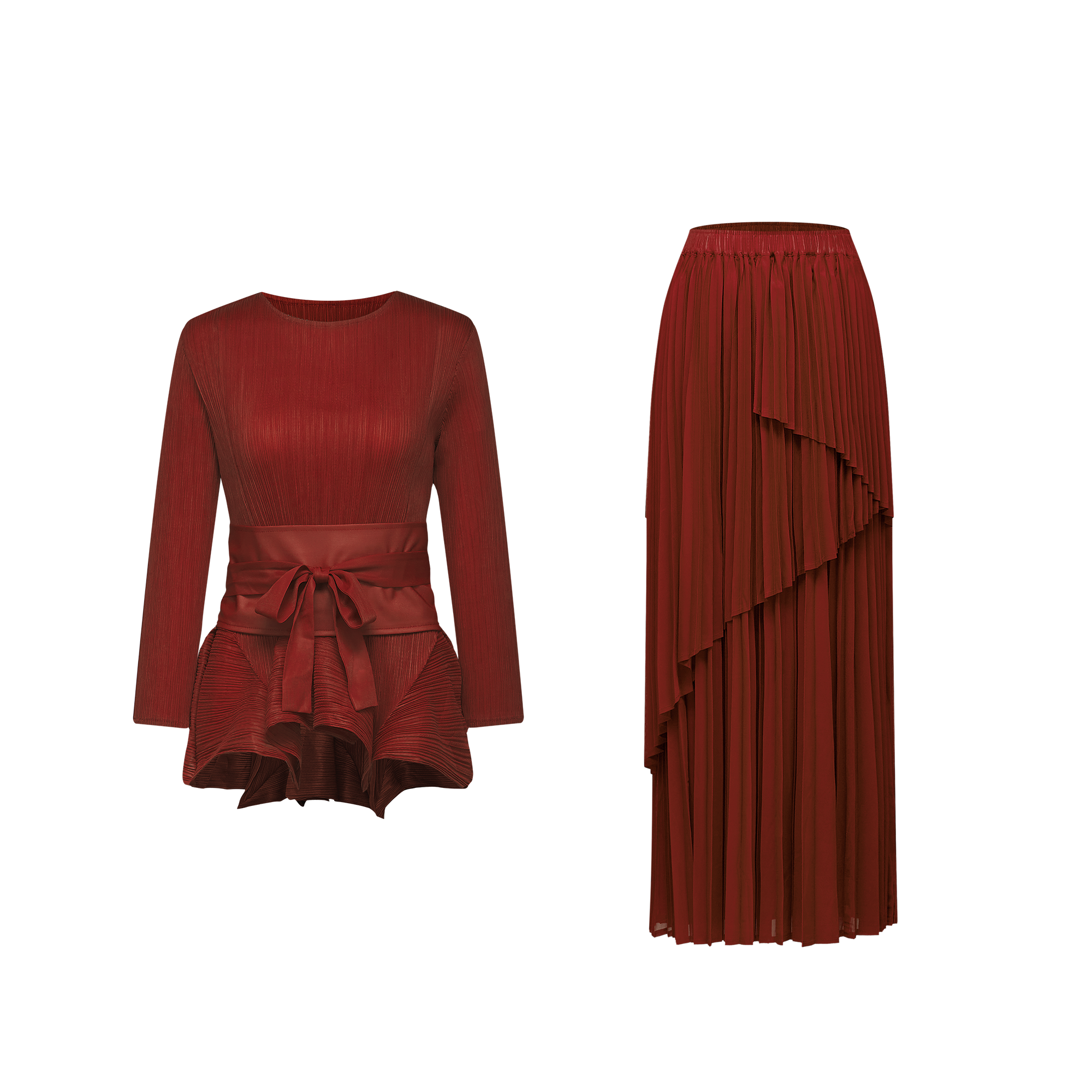 Margaux Bow-Tie Pleated Top & Skirt Matching Set