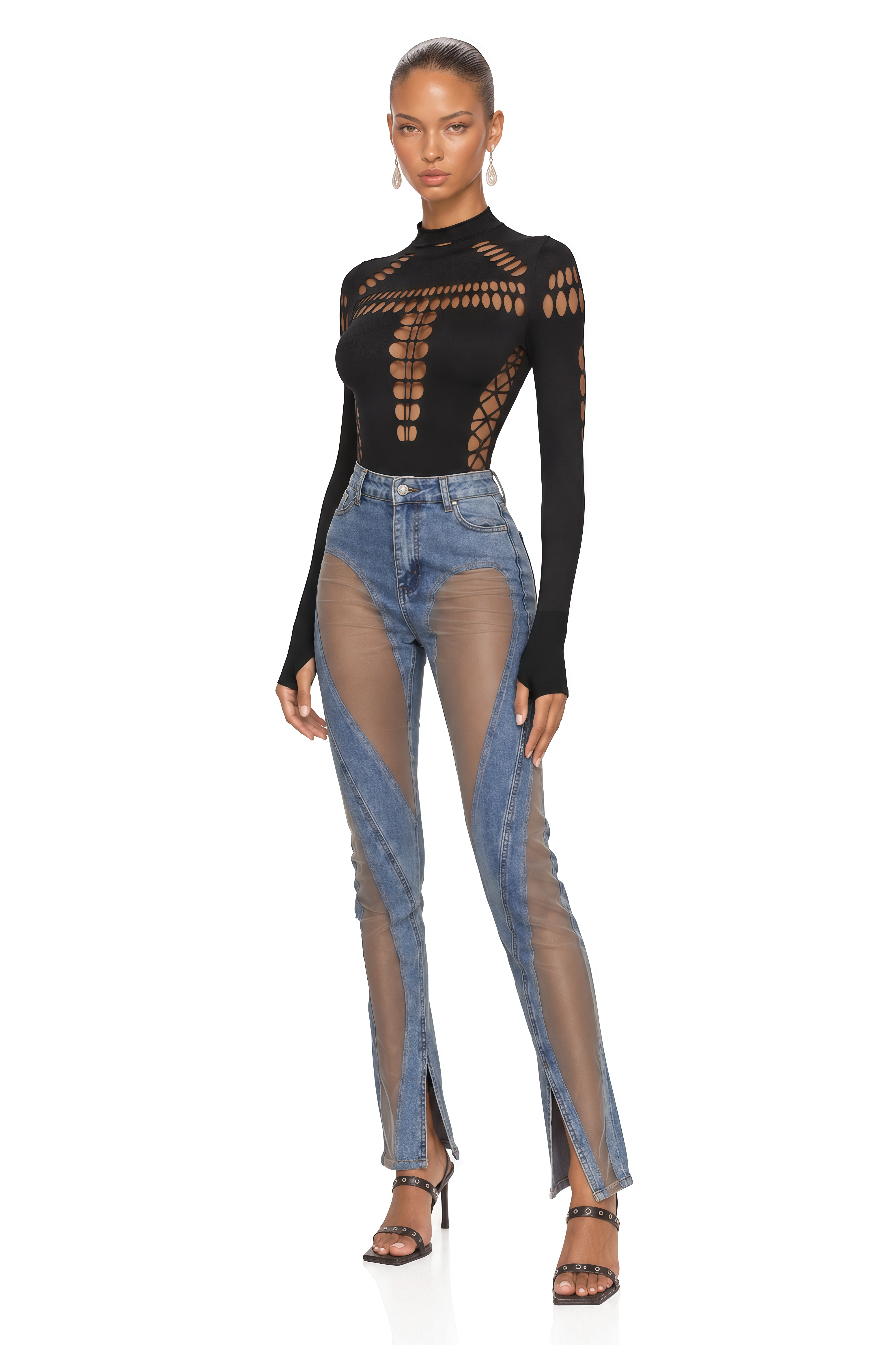 Aelis Sheer-Paneled Jeans