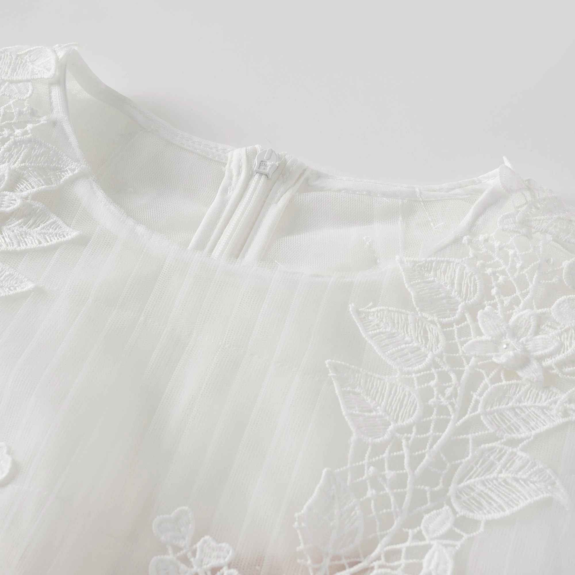 Flower-Appliqué Tulle Midi Dress