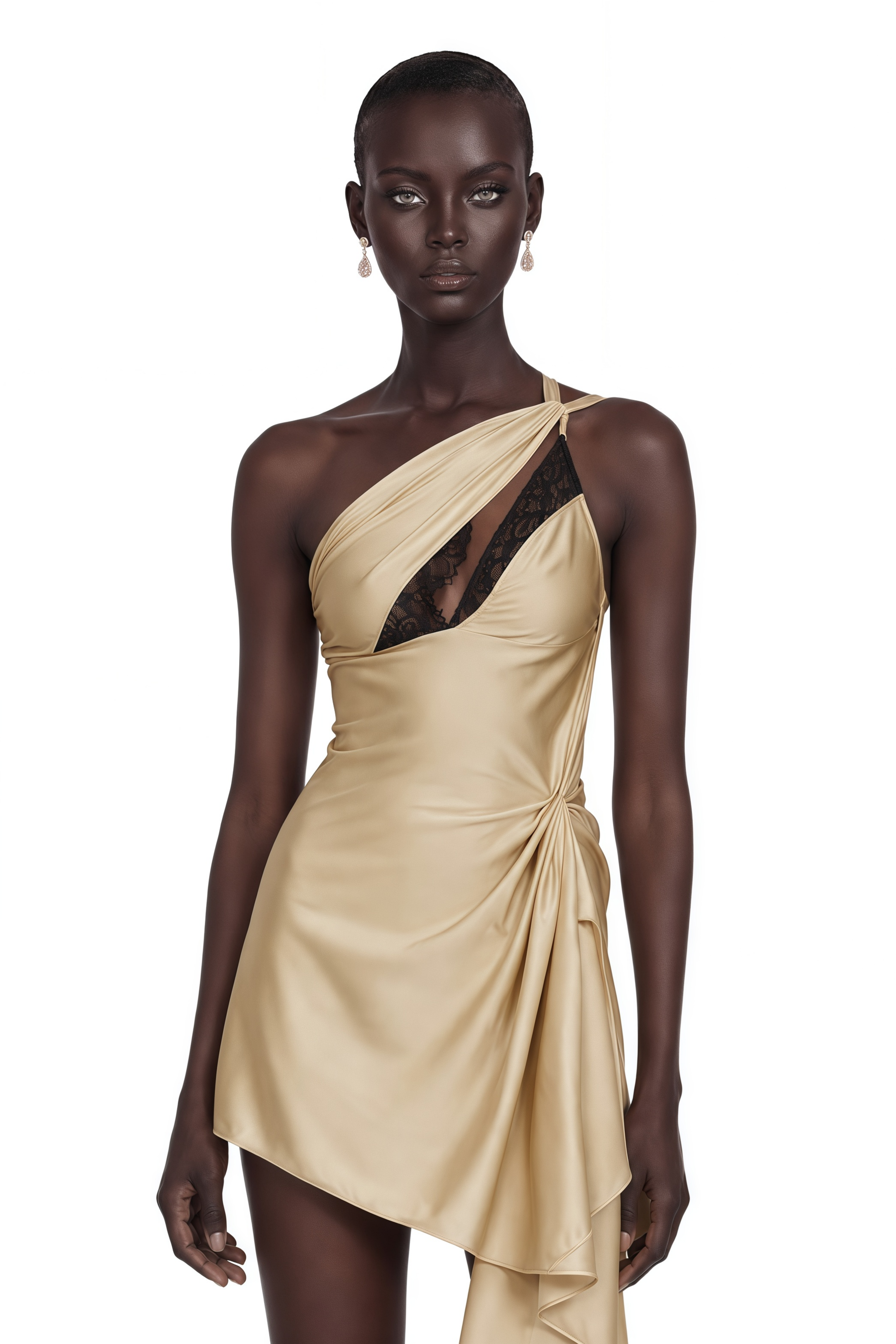 Juana Neutral Lace-detail Asymmetrical Mini Dress