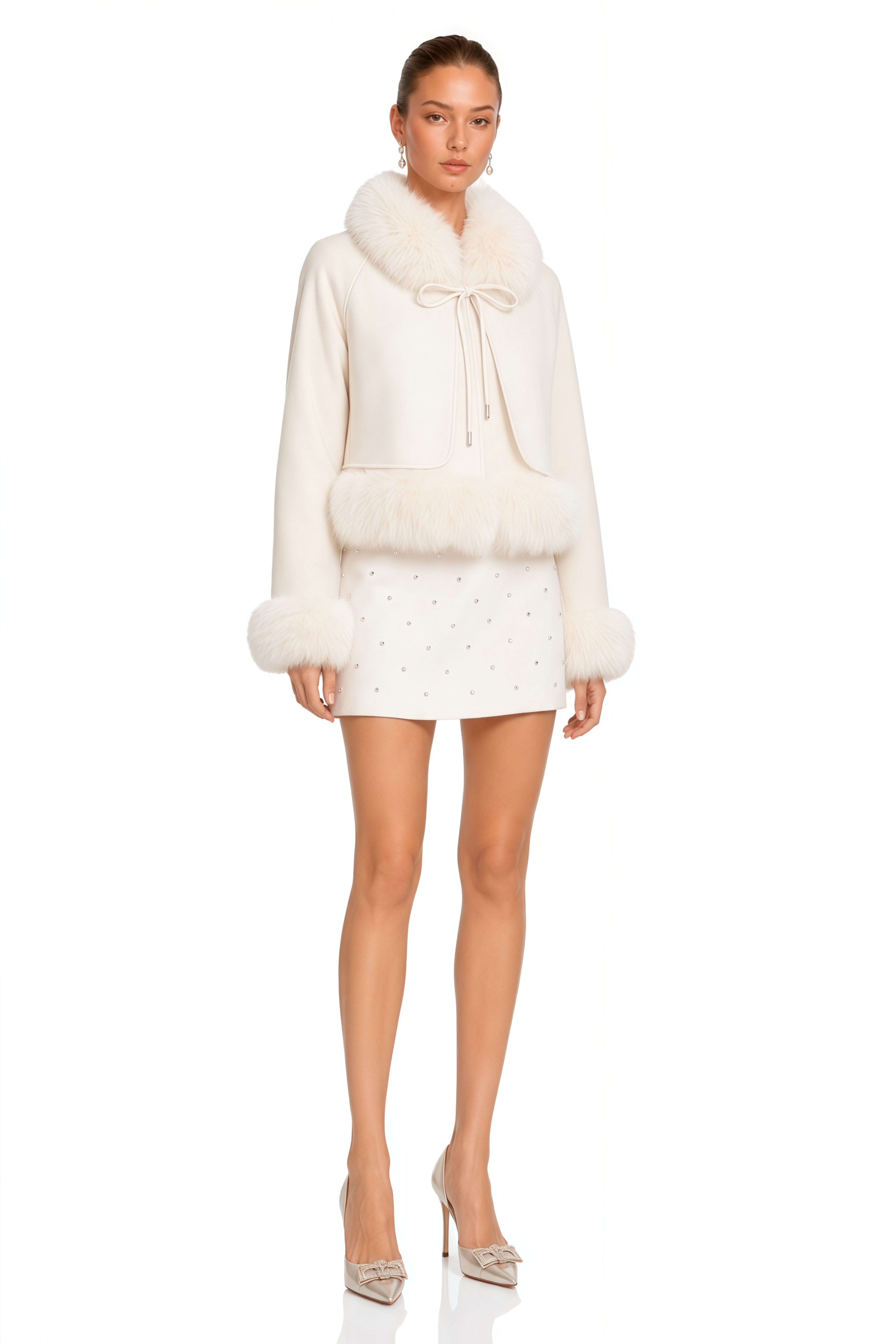Cécile White Suede Fur Padded Short Coat