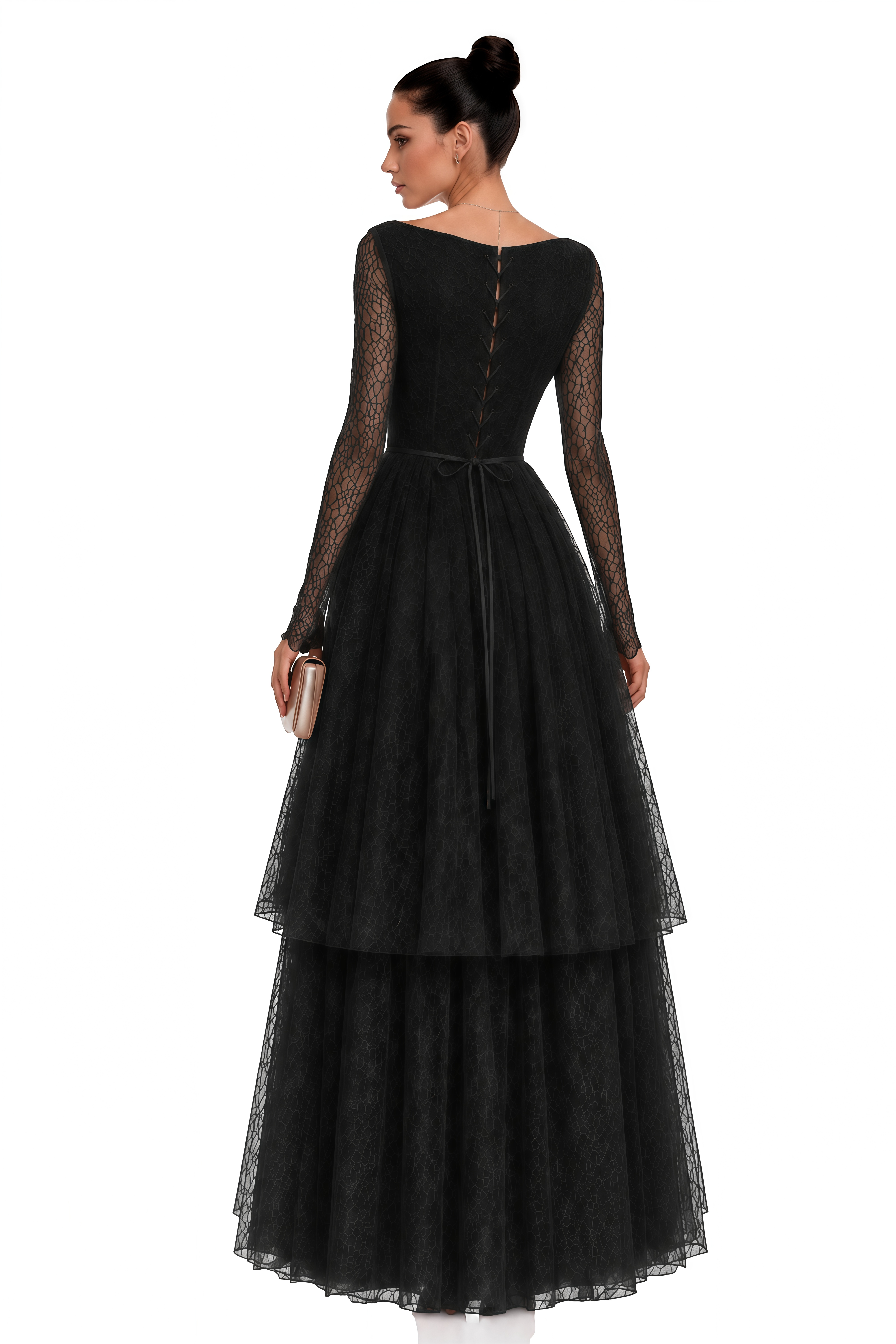 Aalto Black Lace Ruffled Maxi Dress with Slit