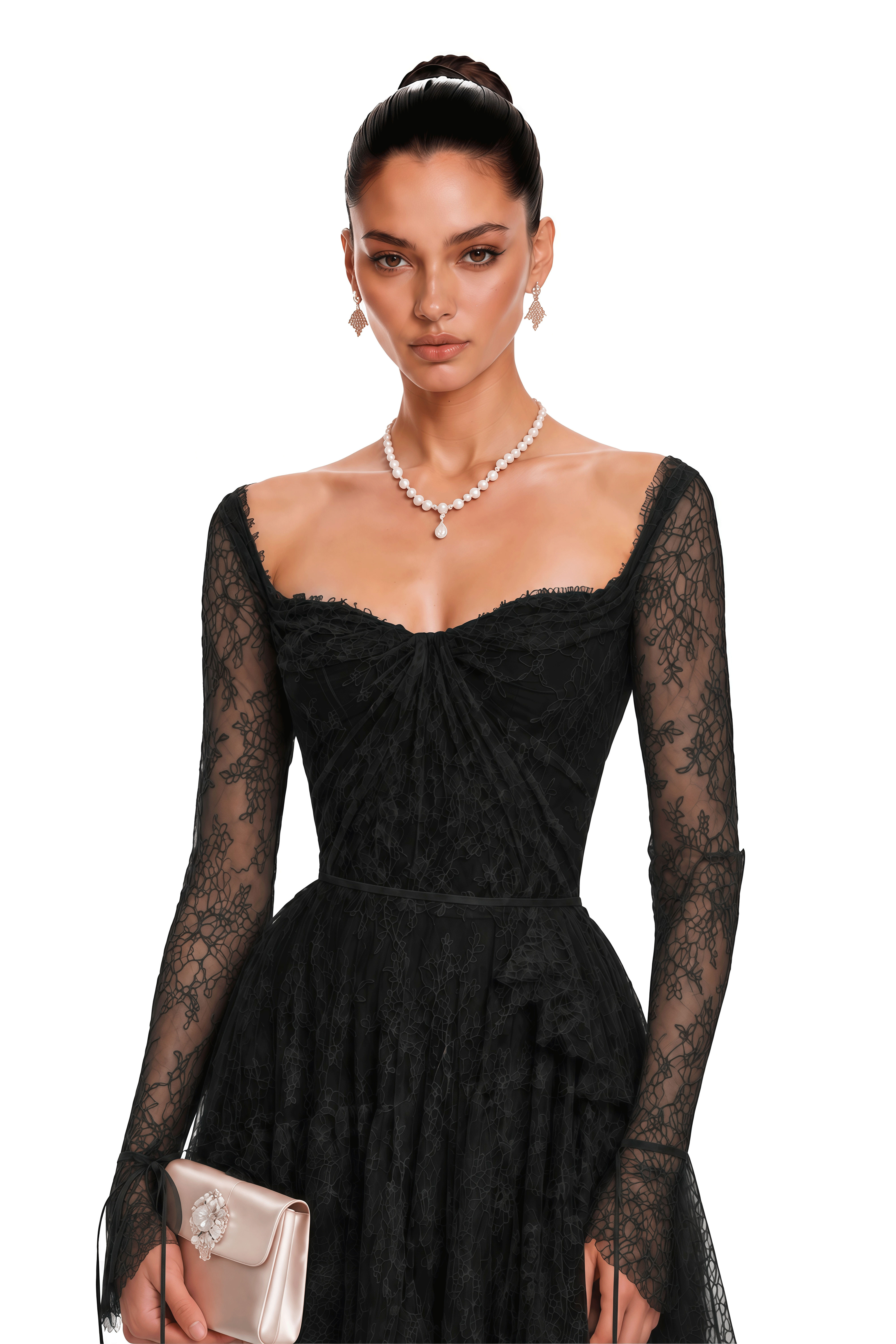 Aalto Black Lace Ruffled Maxi Dress with Slit