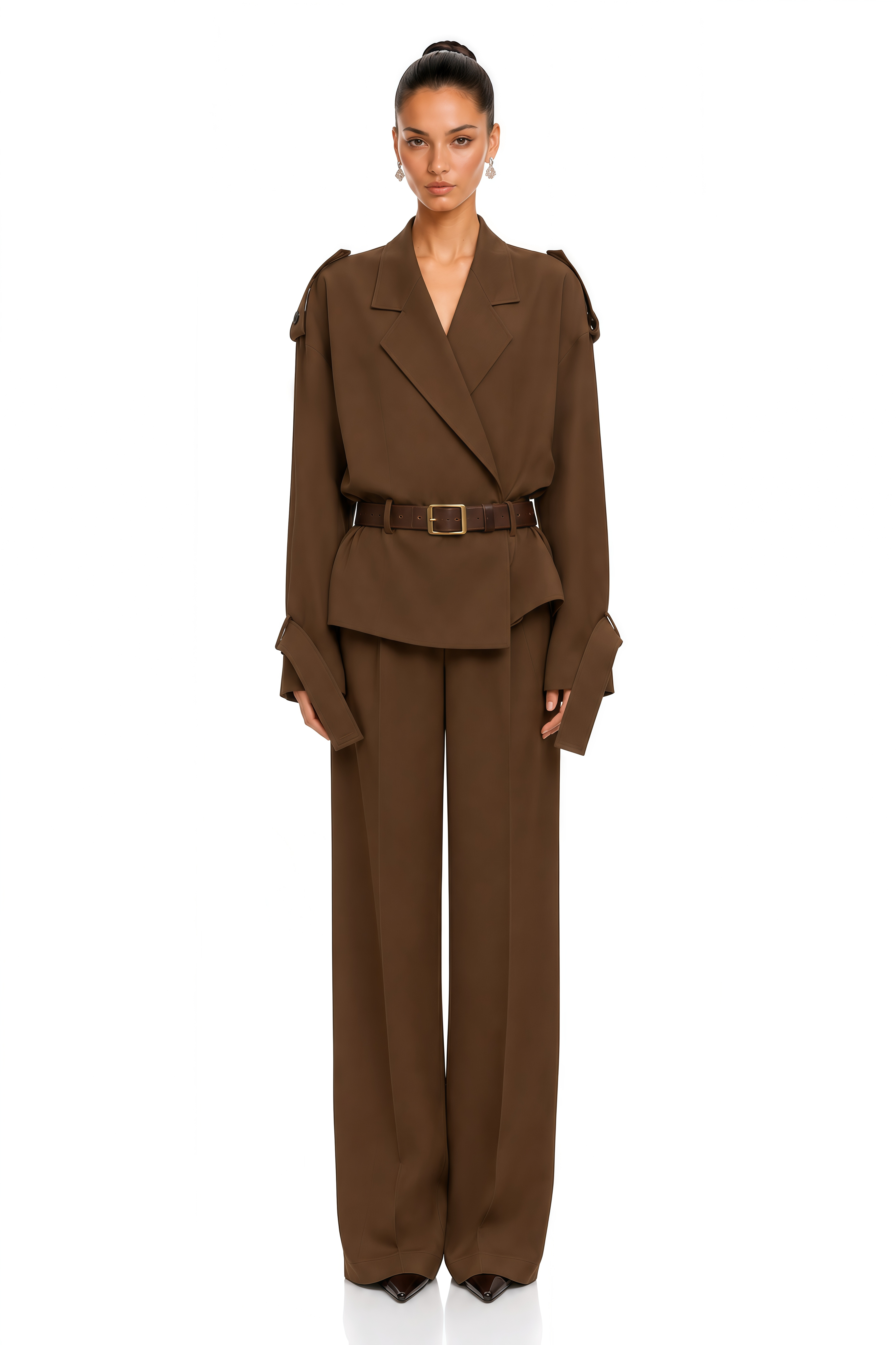 Abigail Brown Structured Shoulder Belted Blazer