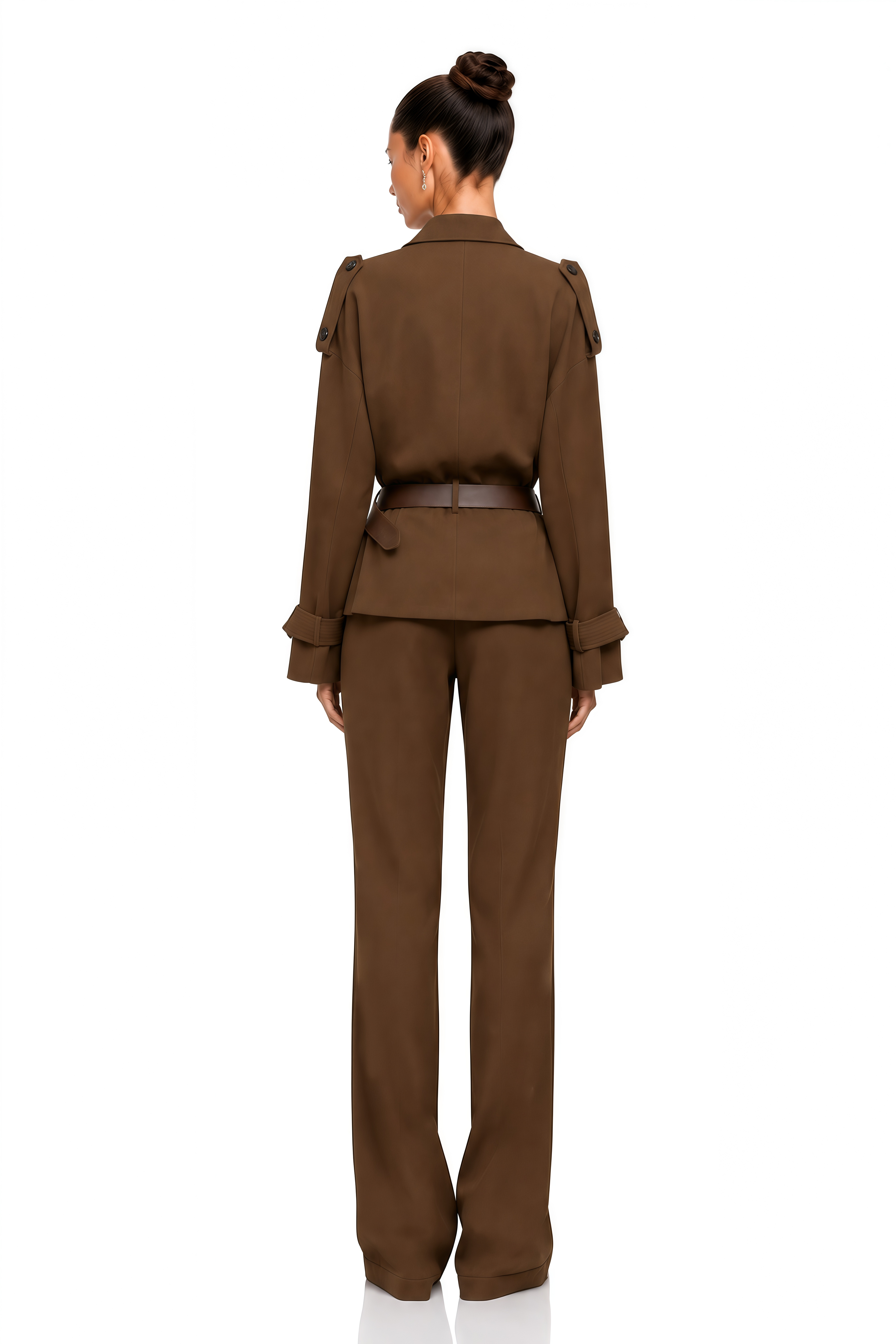 Abigail Brown Structured Shoulder Belted Blazer