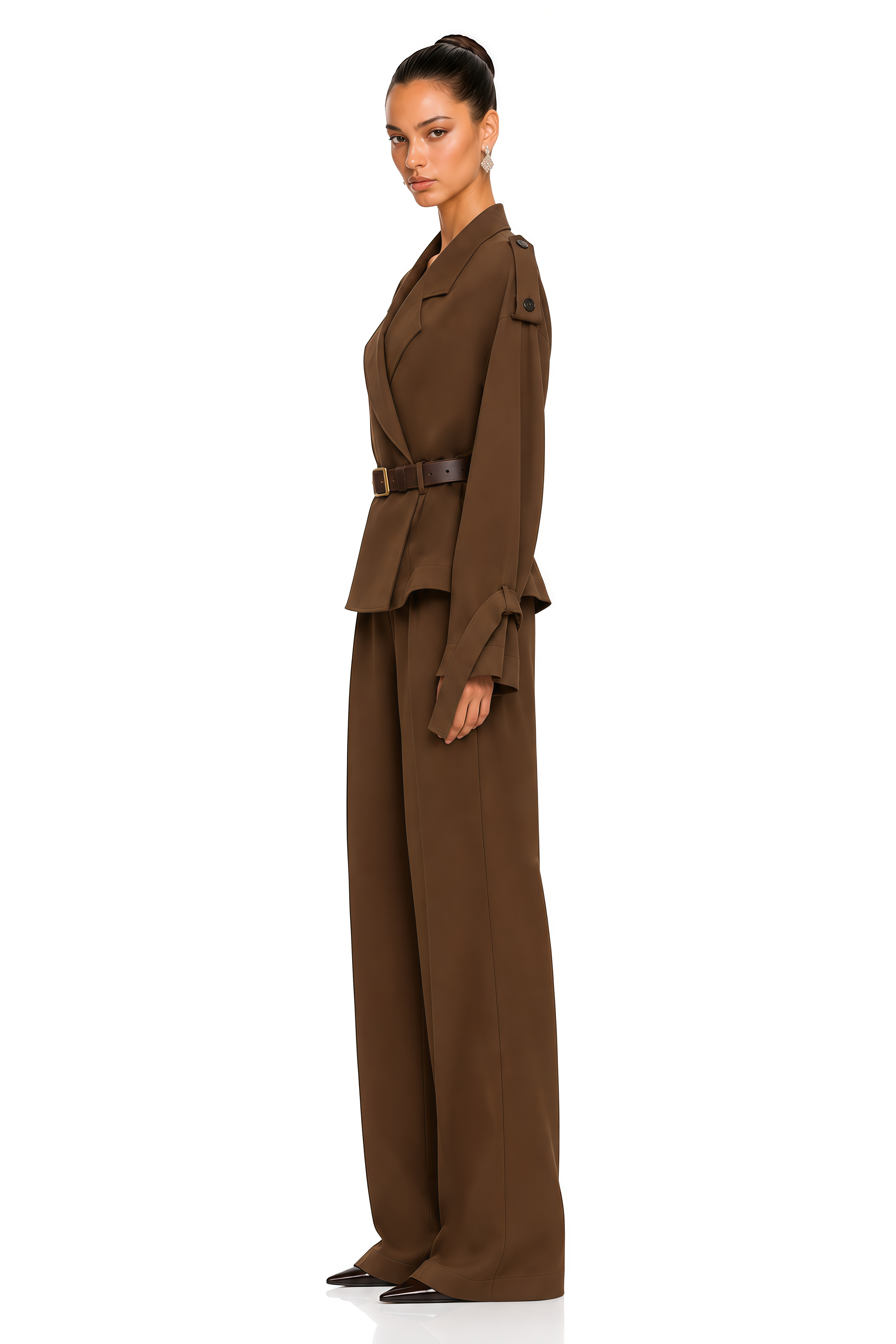 Abigail Brown Structured Shoulder Belted Blazer