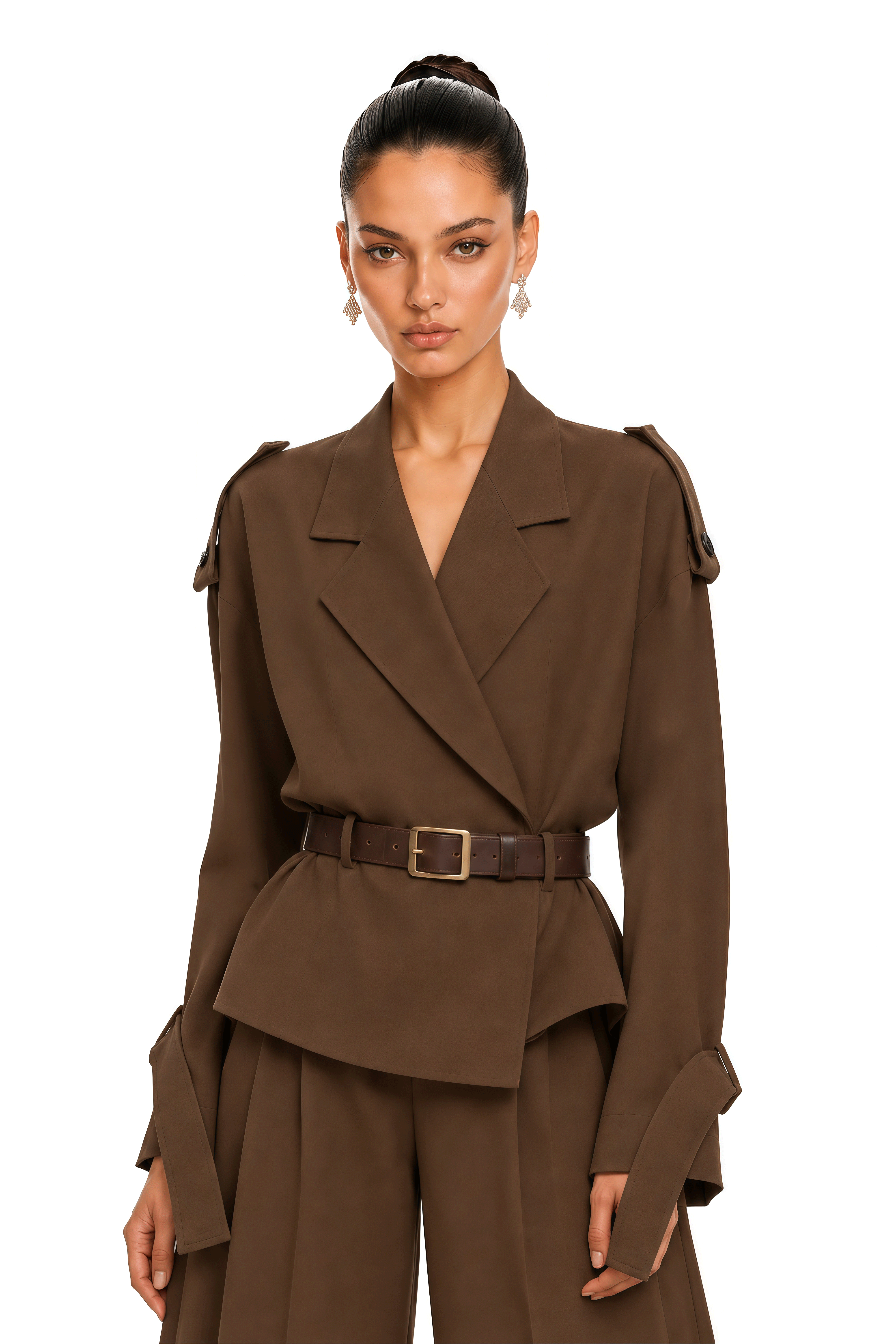 Abigail Brown Structured Shoulder Belted Blazer