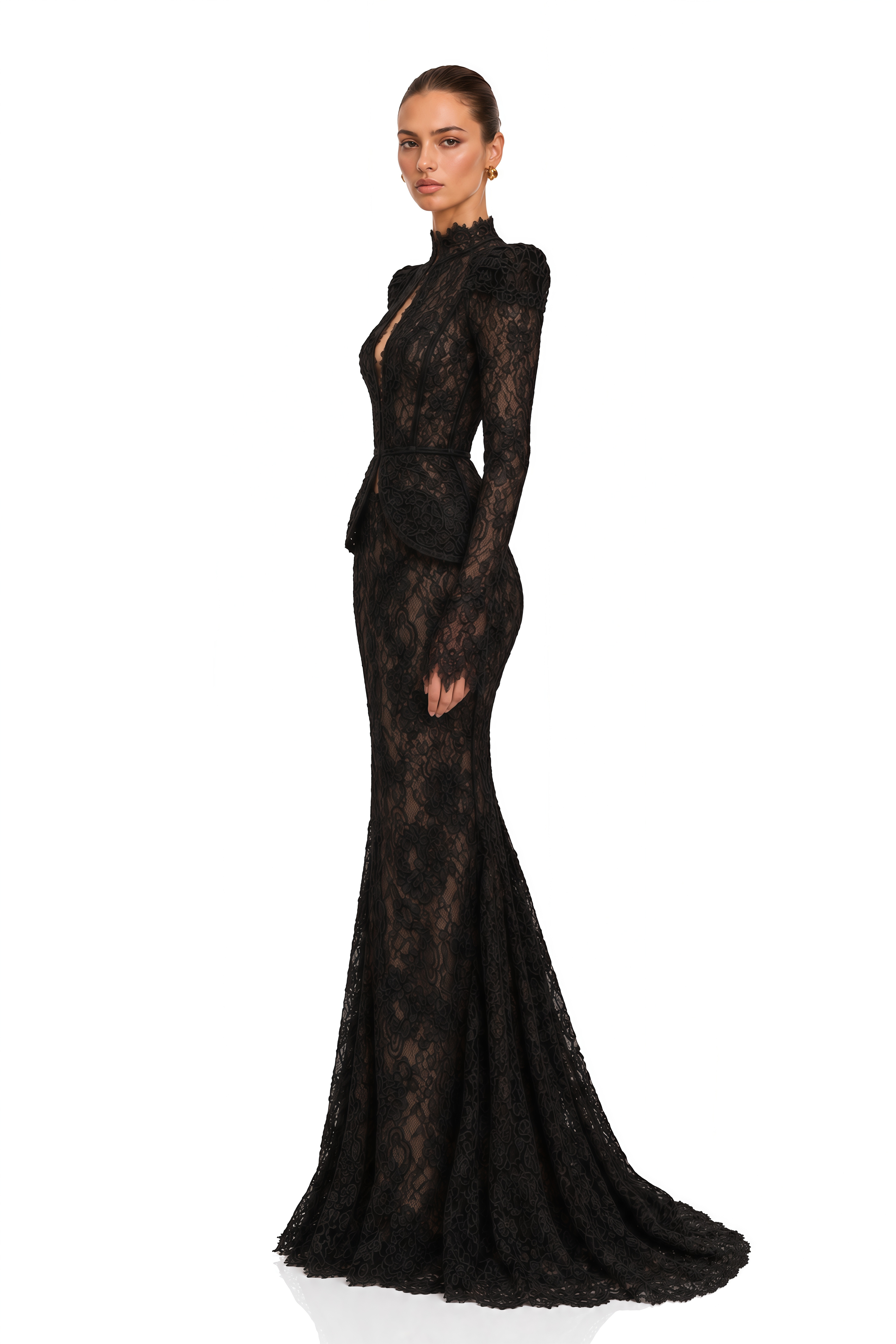Adele Black Puff Floral Blouse & Mermaid Skirt Set