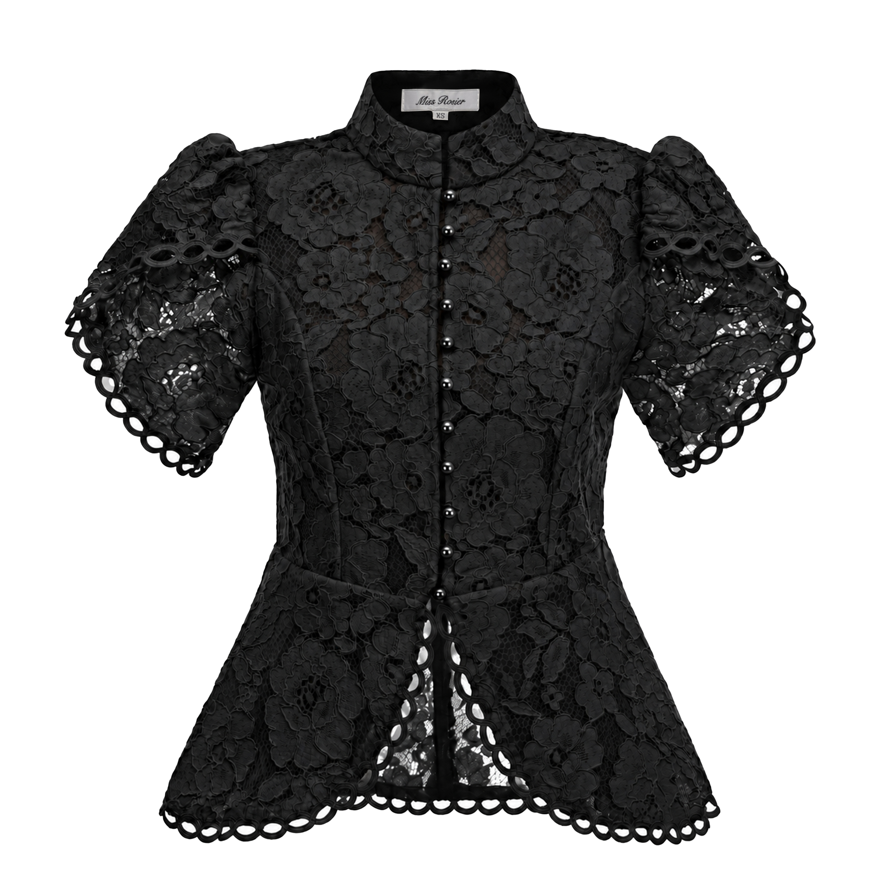 Adèle Black Short Sleeve Floral Blouse & Mermaid Skirt Set