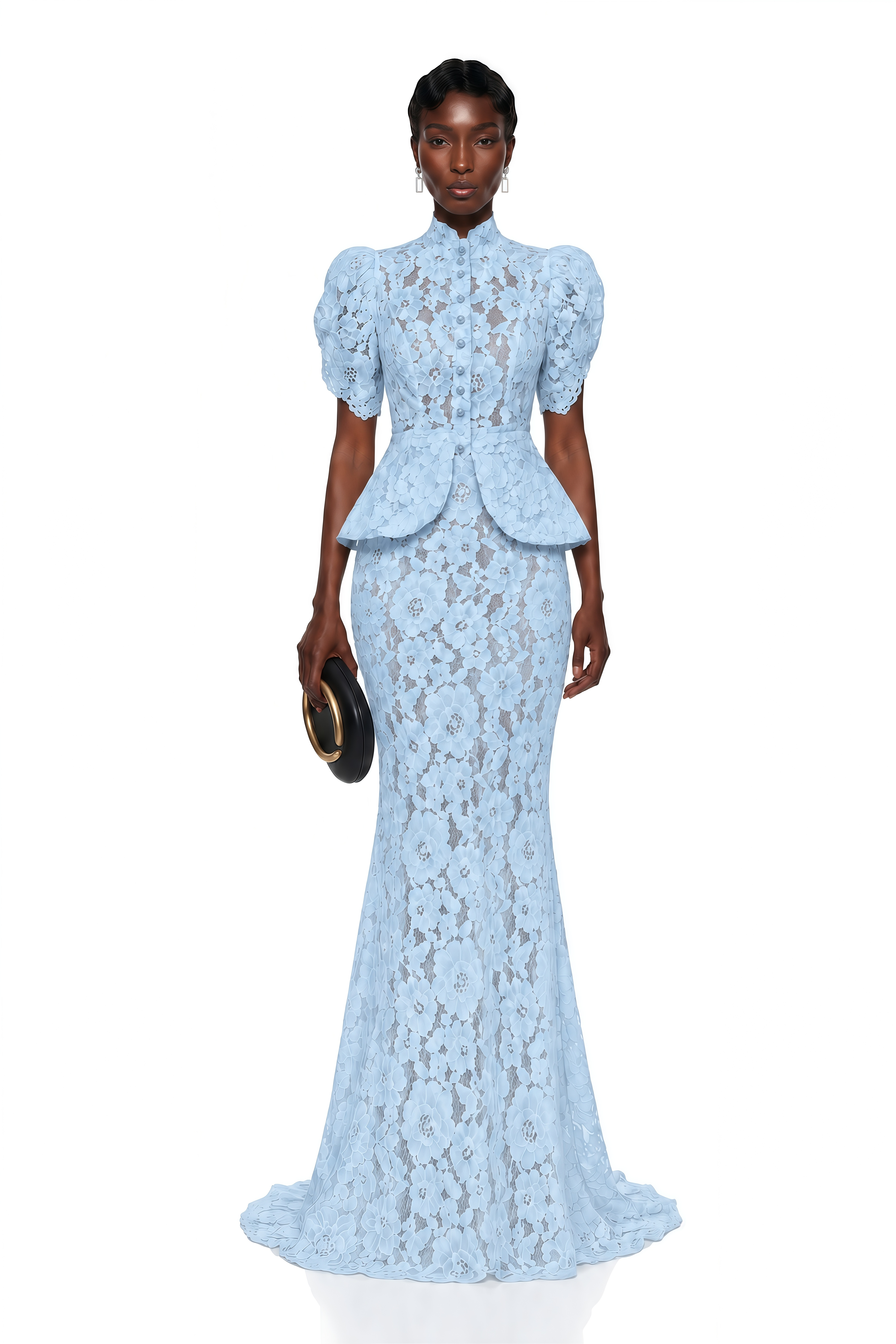 Adèle Blue Short Sleeve Floral Blouse & Mermaid Skirt Set