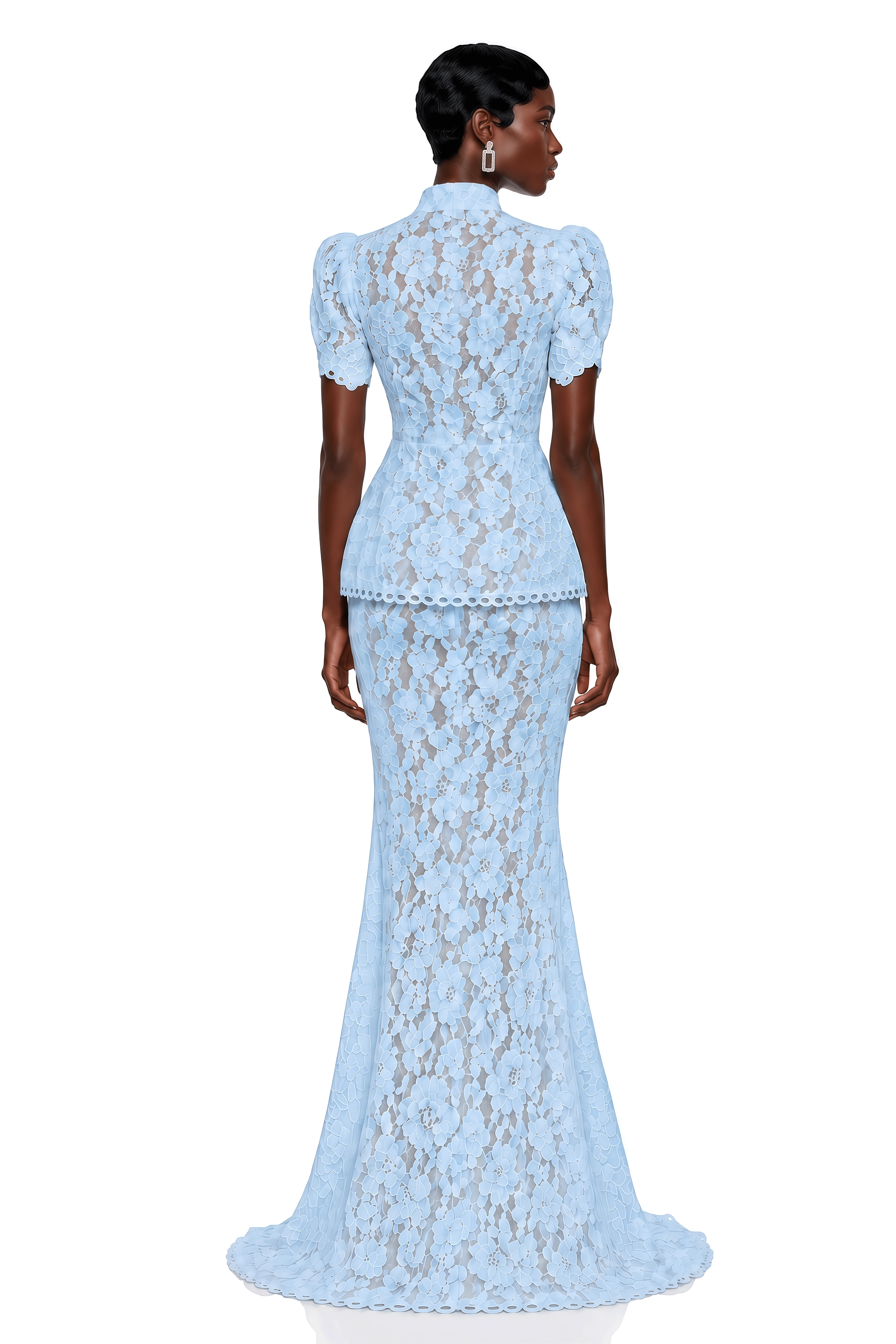 Adèle Blue Short Sleeve Floral Blouse & Mermaid Skirt Set