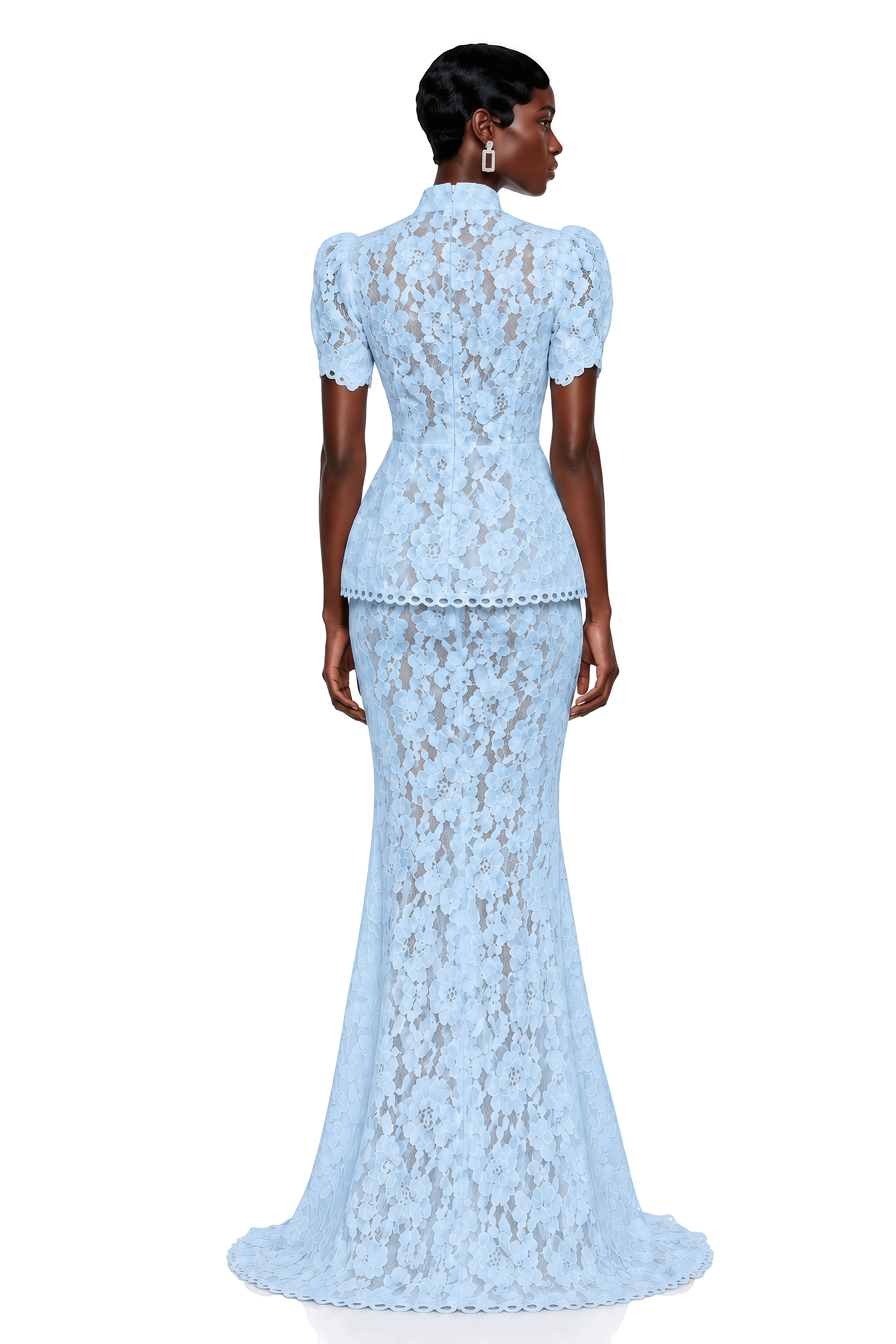 Adèle Blue Short Sleeve Floral Blouse & Mermaid Skirt Set