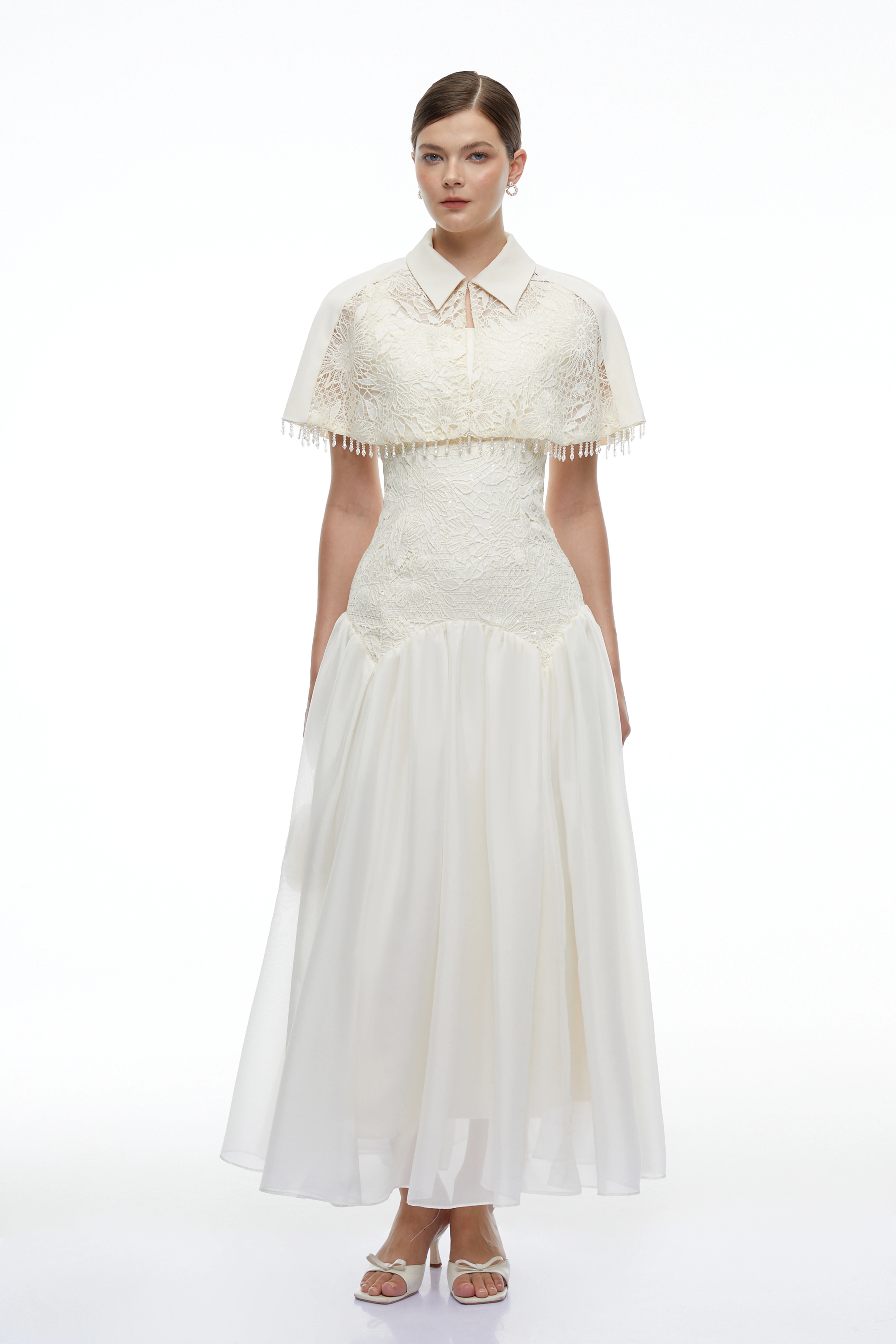 Aitana White Cape Sleeve Maxi Dress