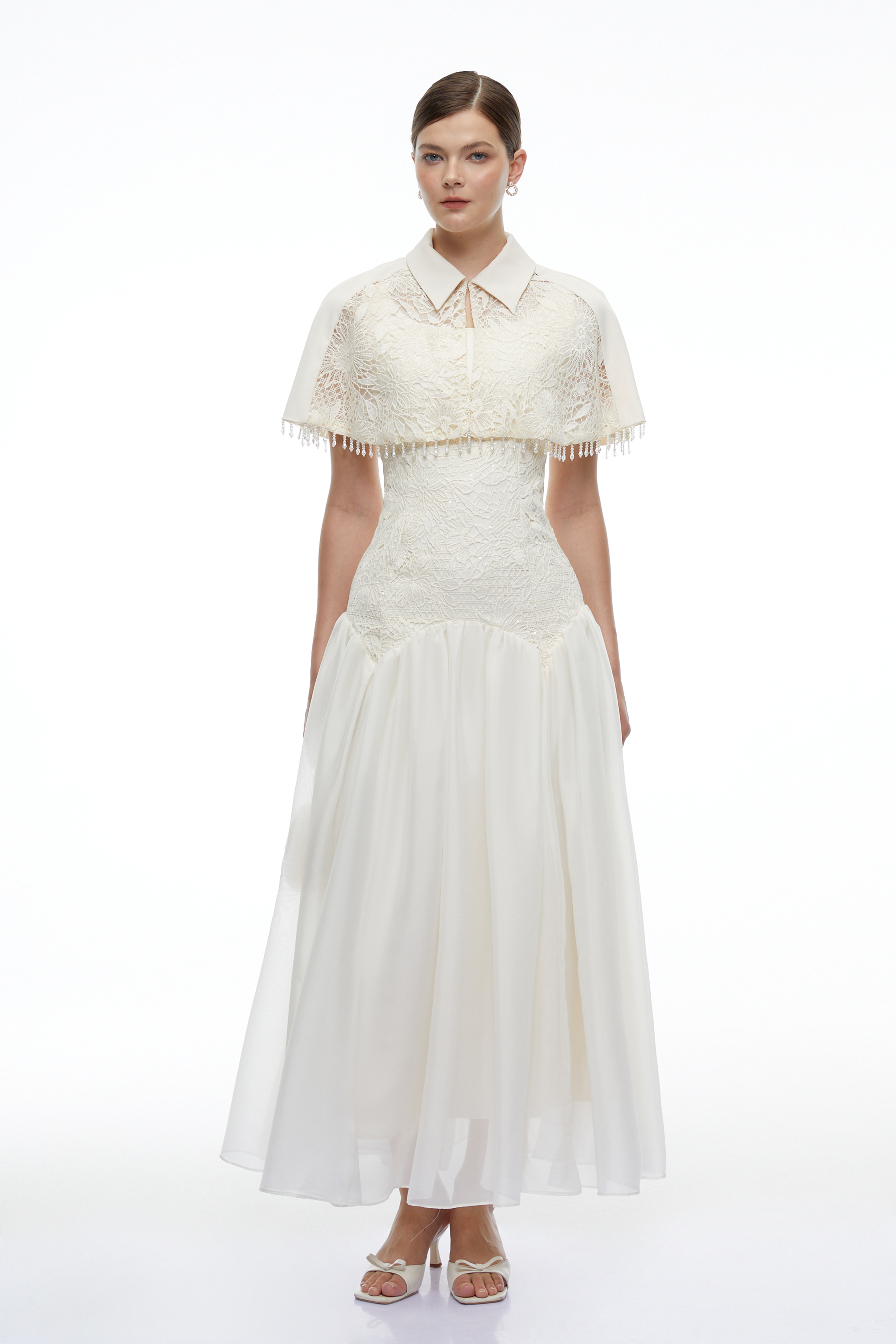 Aitana White Cape Sleeve Maxi Dress