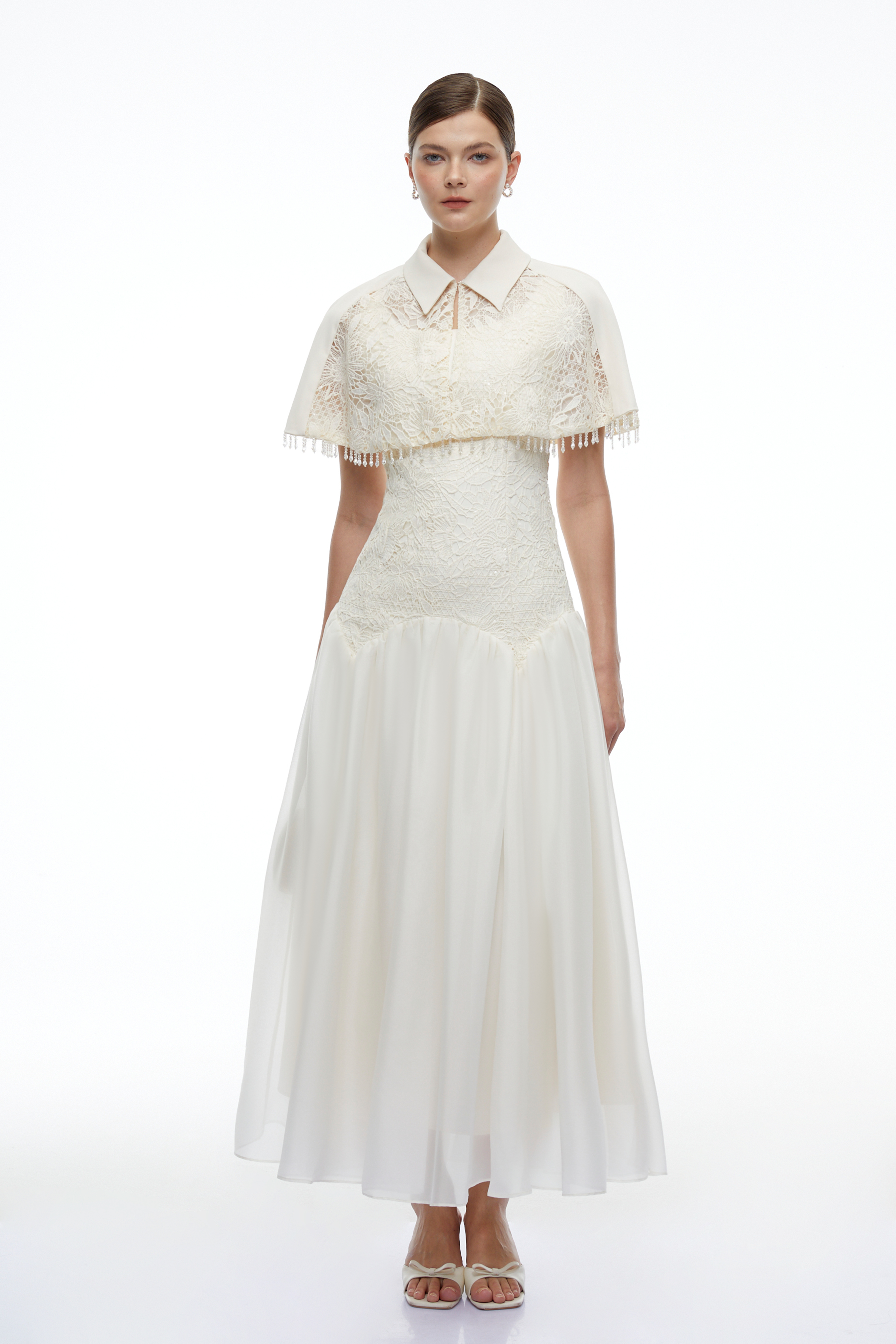 Aitana White Cape Sleeve Maxi Dress