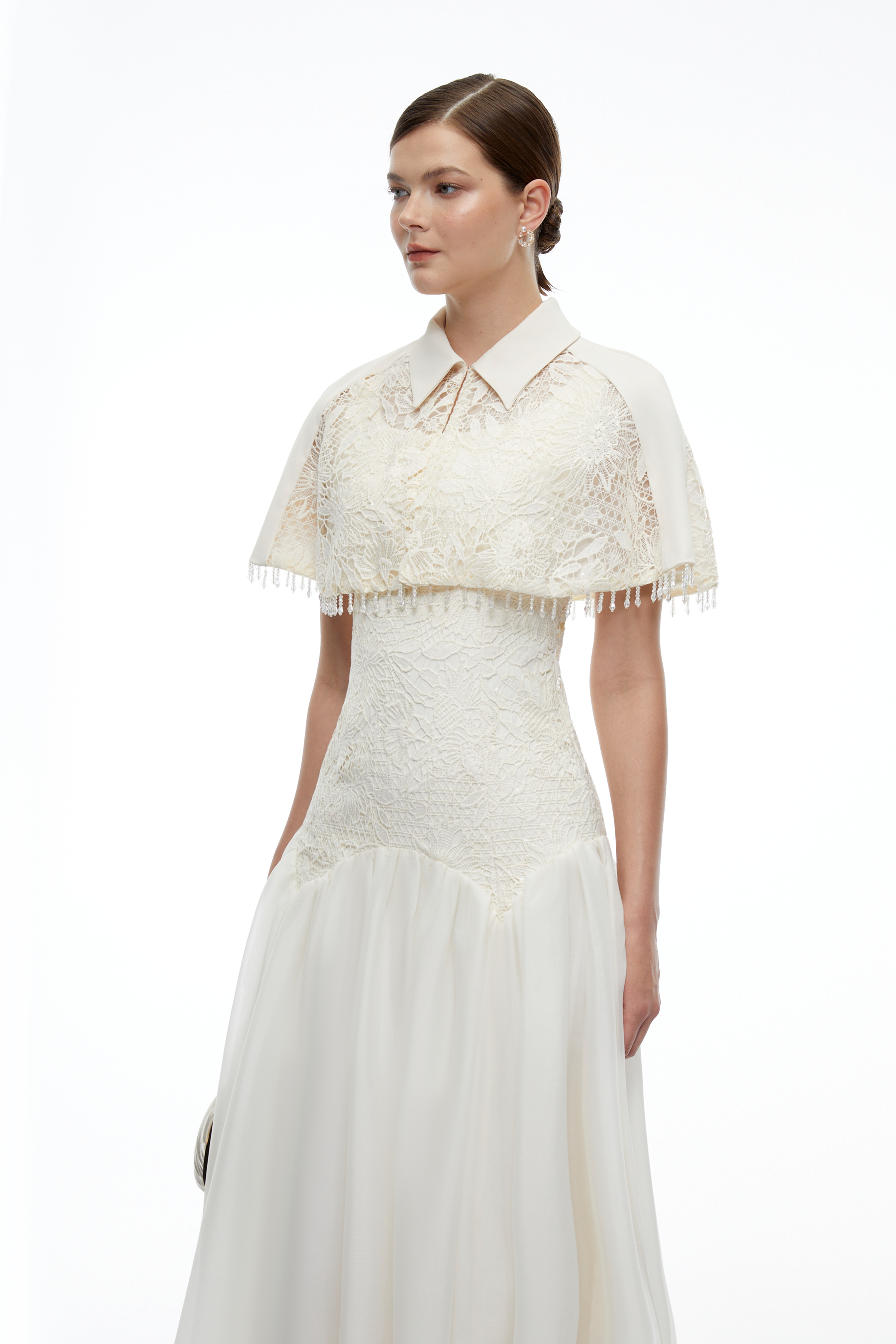 Aitana White Cape Sleeve Maxi Dress