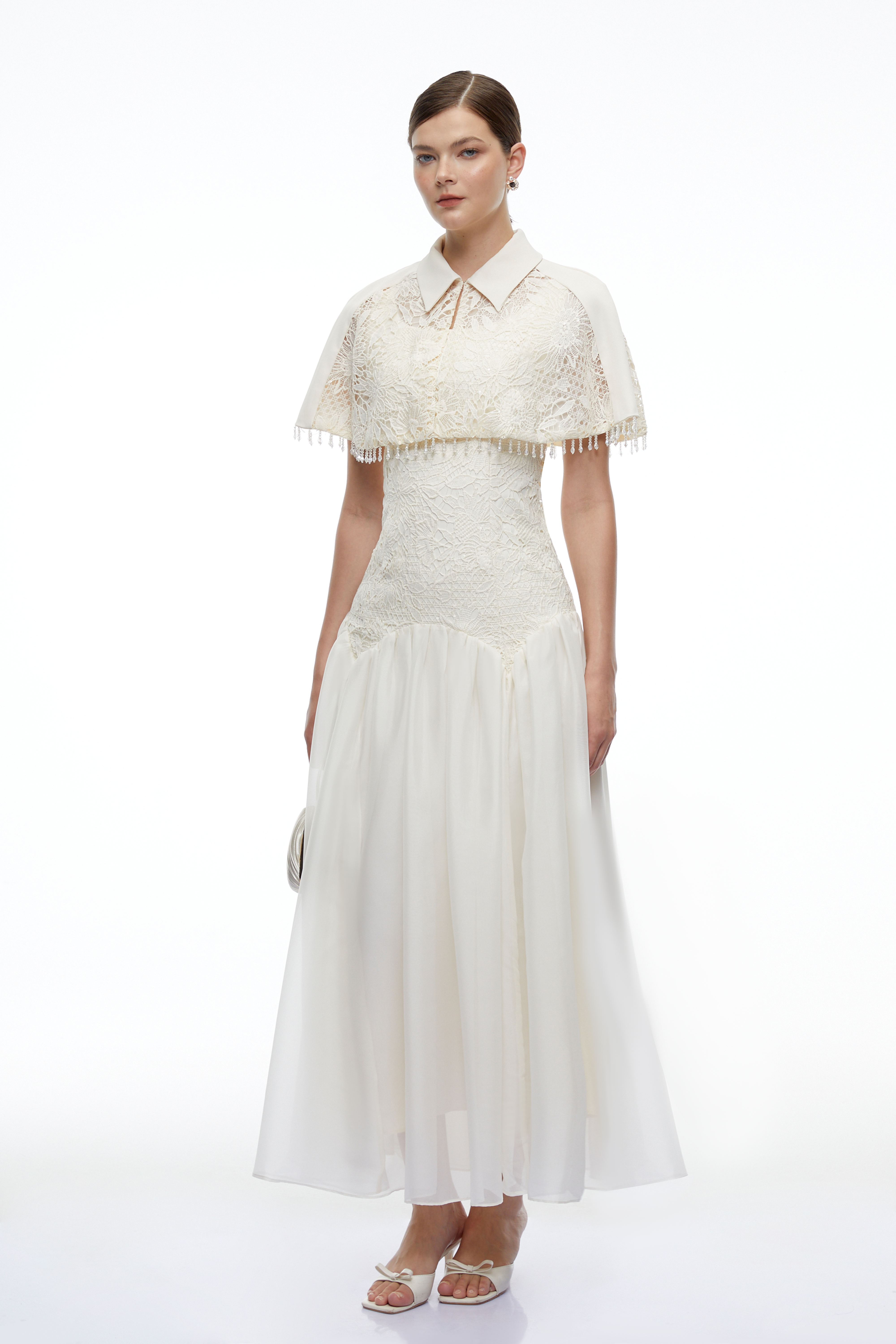 Aitana White Cape Sleeve Maxi Dress