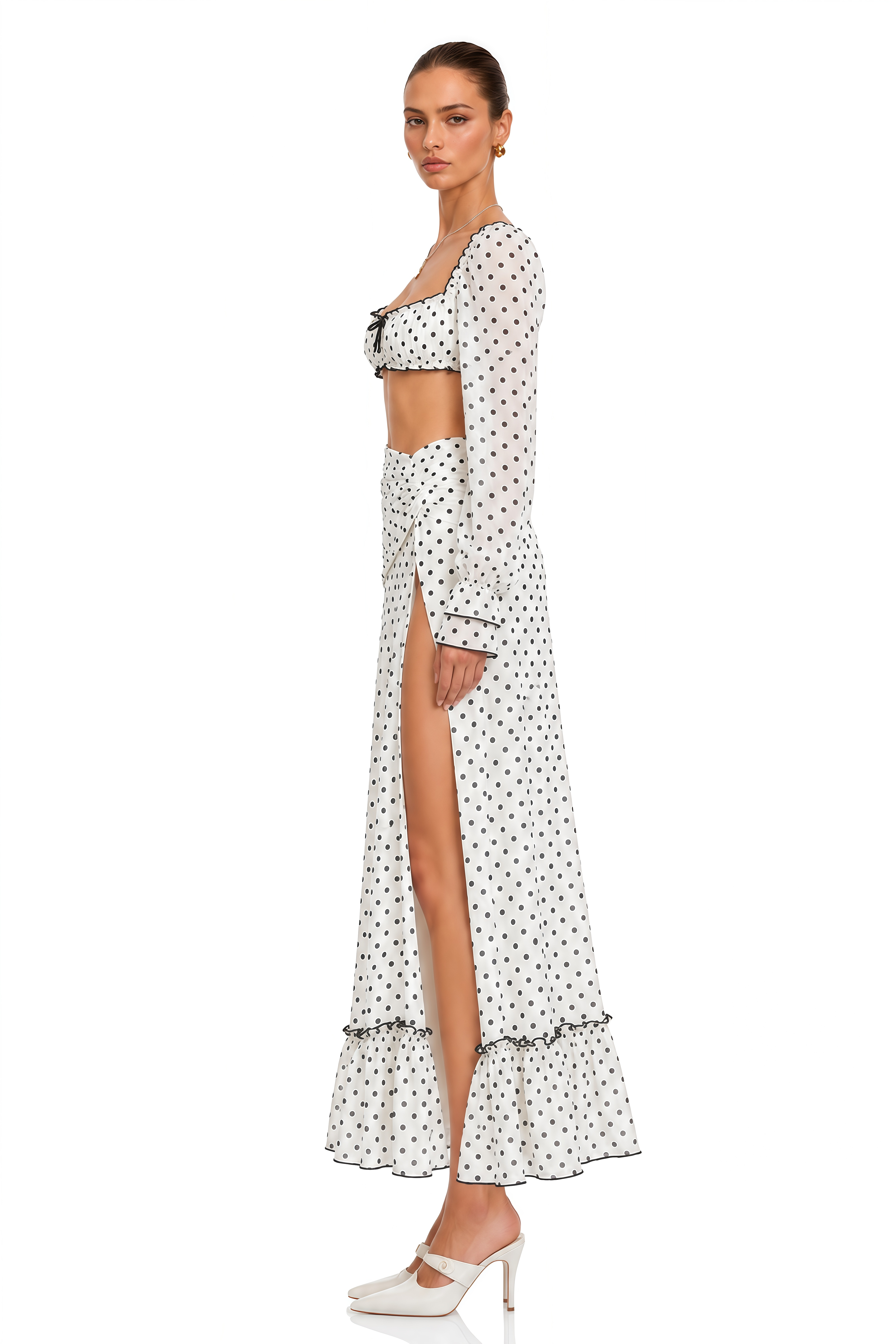 Aitana White Polka Dot Crop Top & Skirt Set