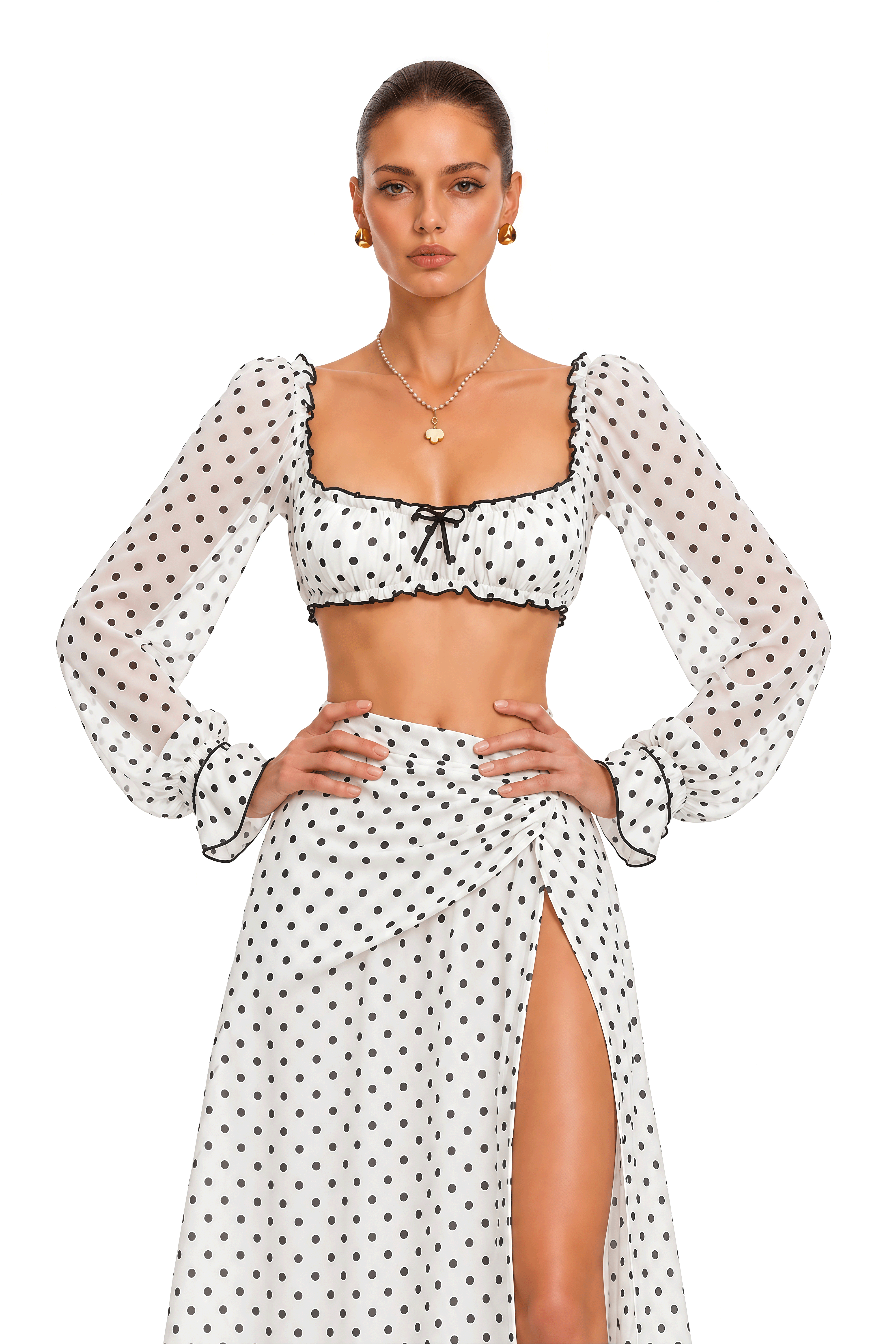Aitana White Polka Dot Crop Top & Skirt Set