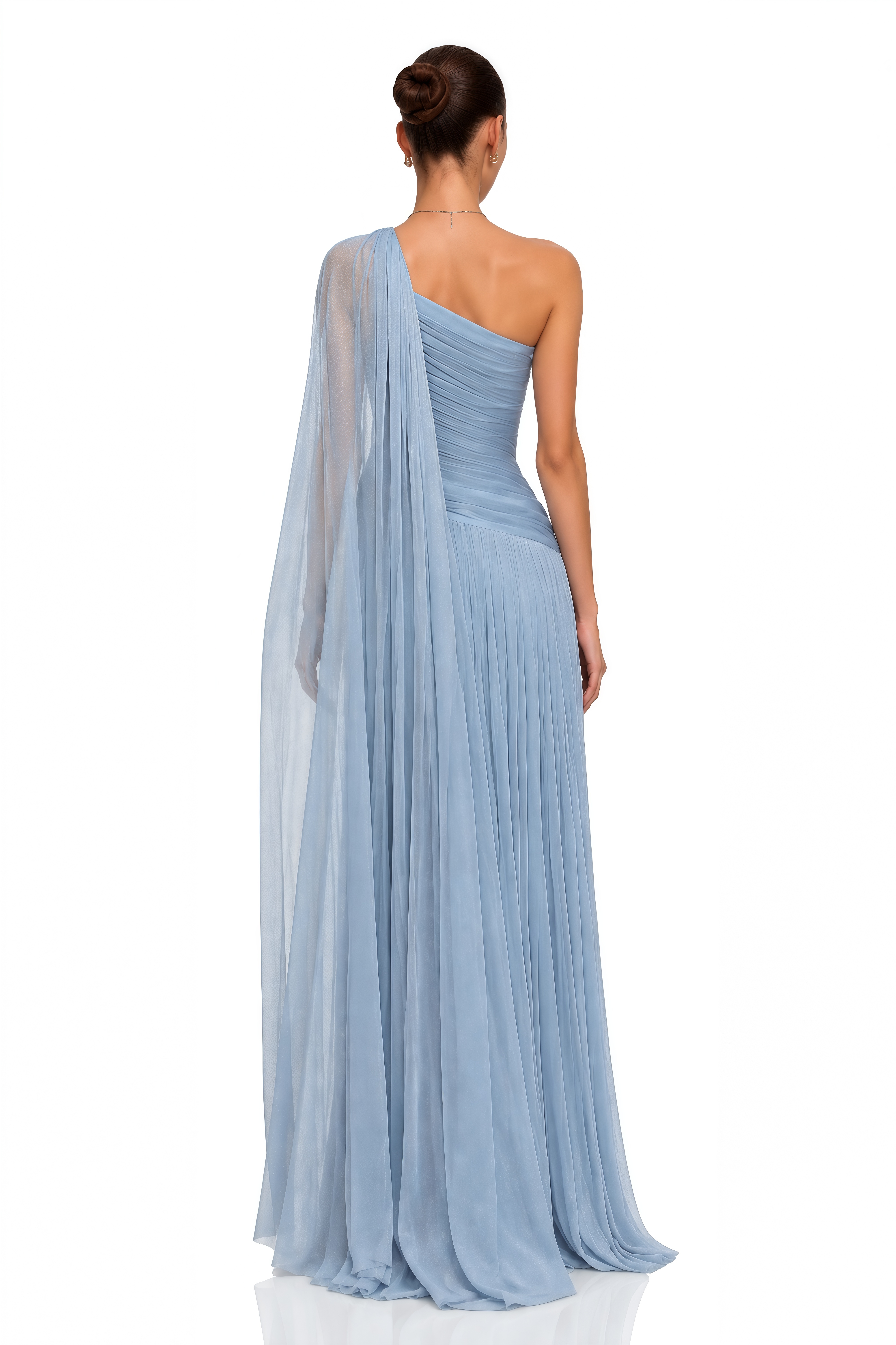 Aiva Ice Blue One Shoulder Draped Maxi Dress
