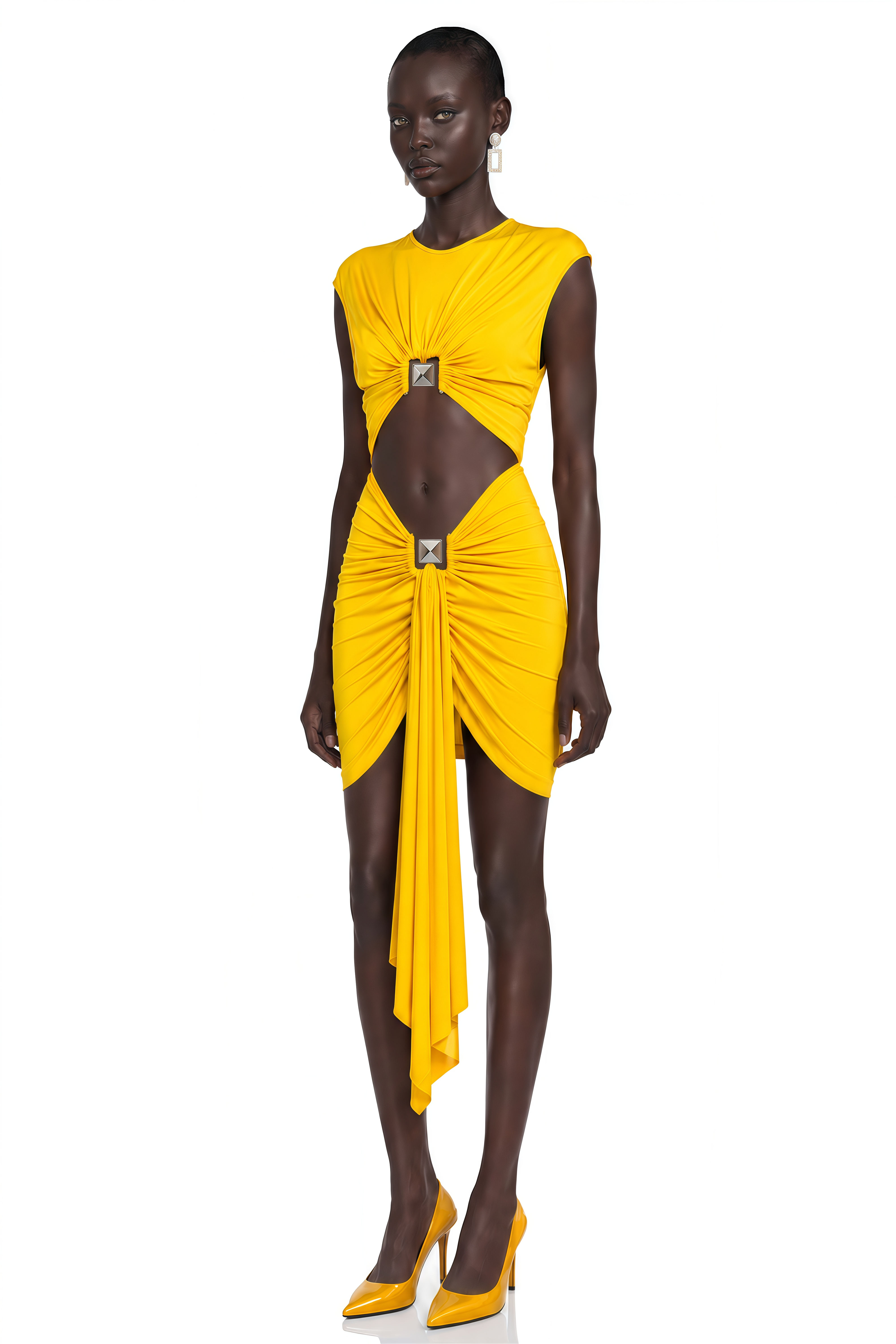 Esther Yellow Round Neck Cut-Out Mini Dress