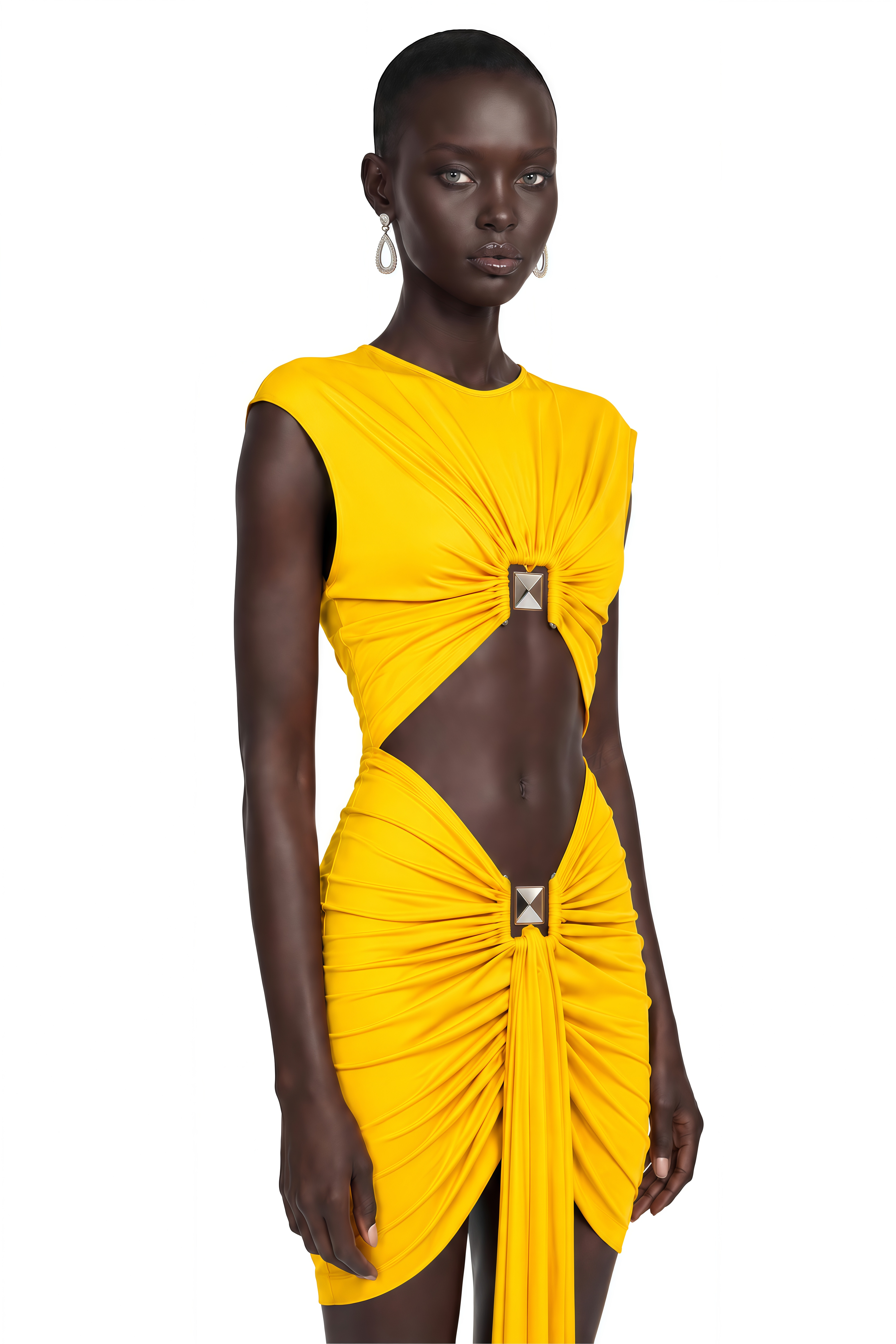 Esther Yellow Round Neck Cut-Out Mini Dress