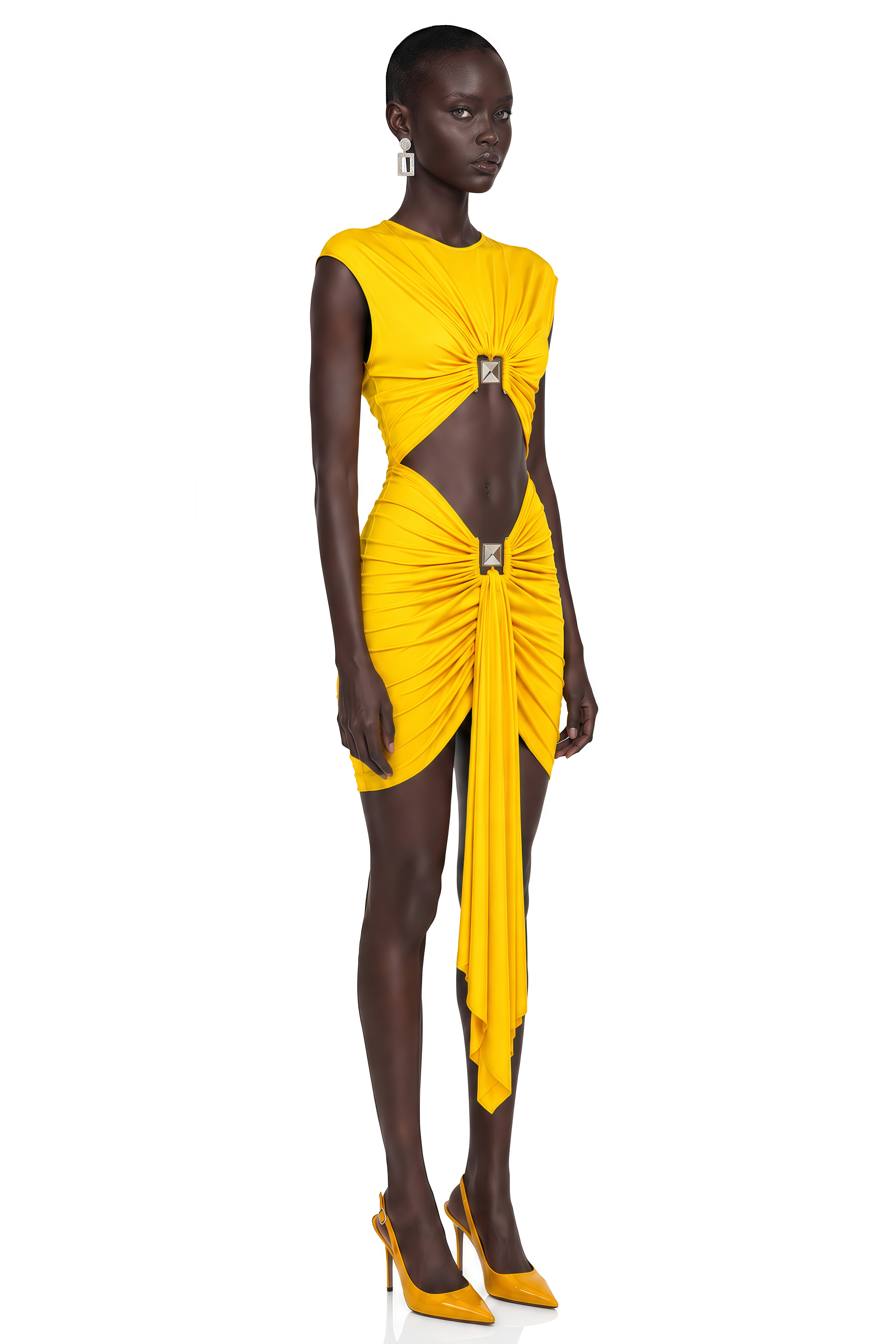 Esther Yellow Round Neck Cut-Out Mini Dress