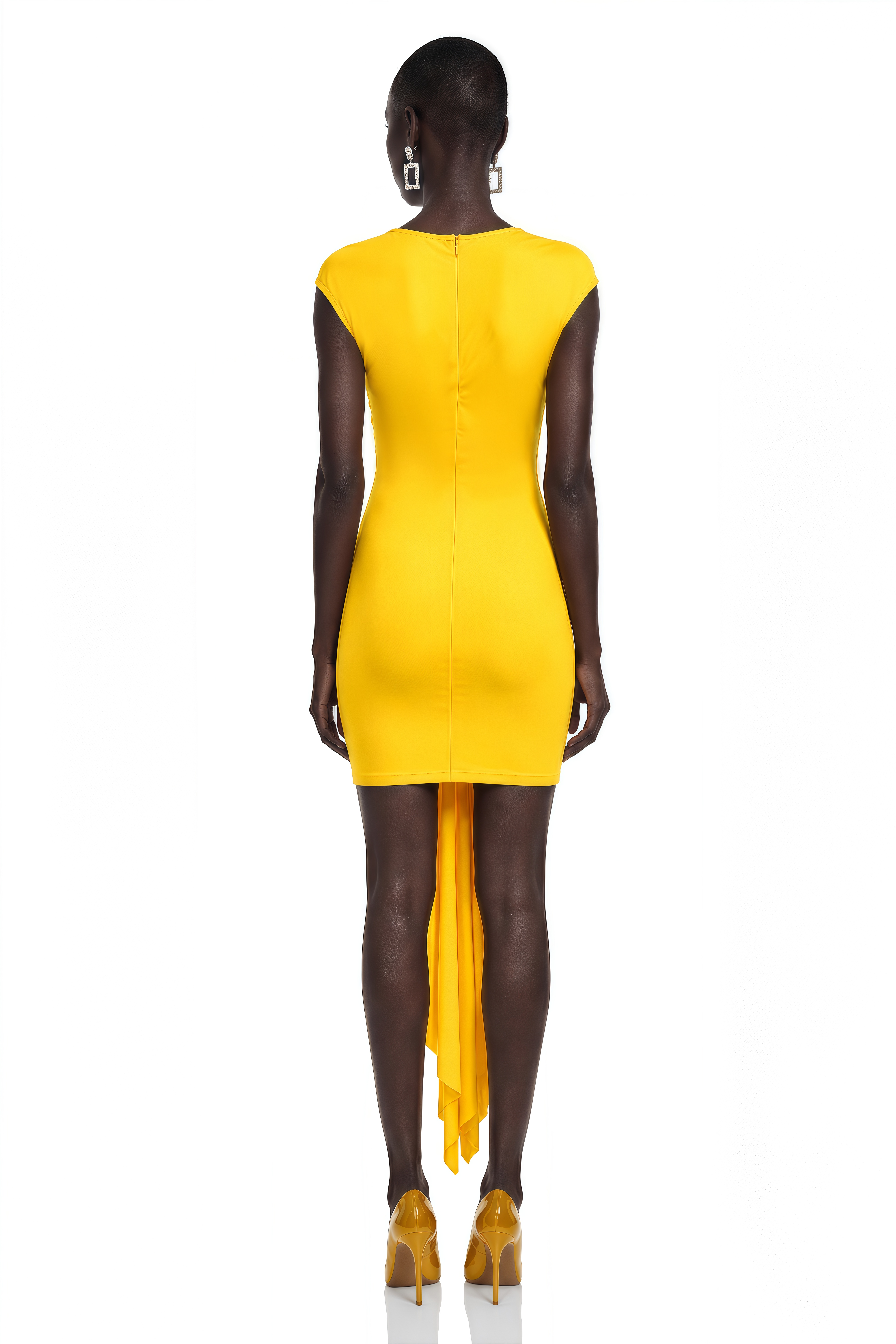 Esther Yellow Round Neck Cut-Out Mini Dress