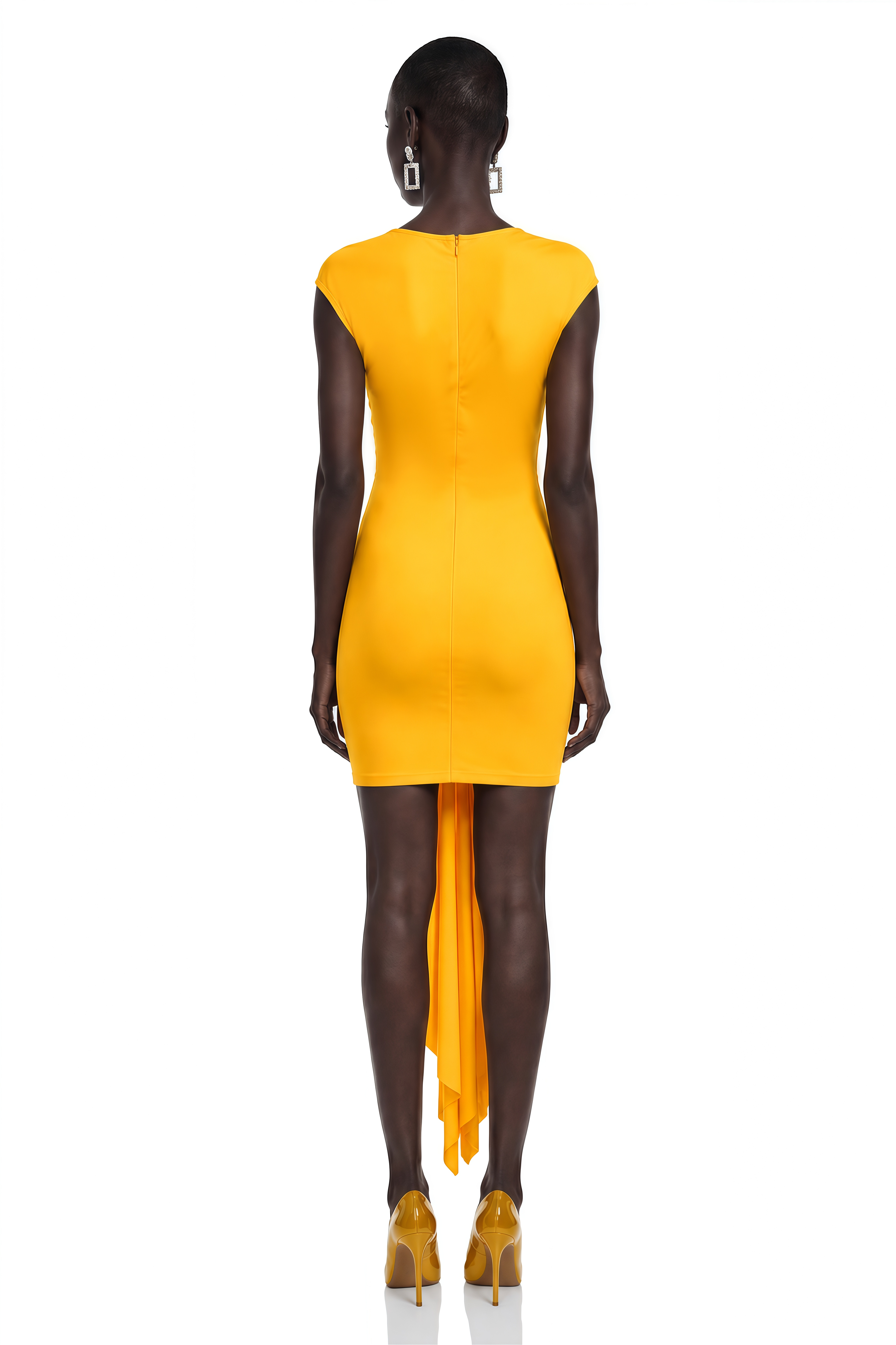 Alaia Yellow Cap Sleeve Cut-Out Midi Dress