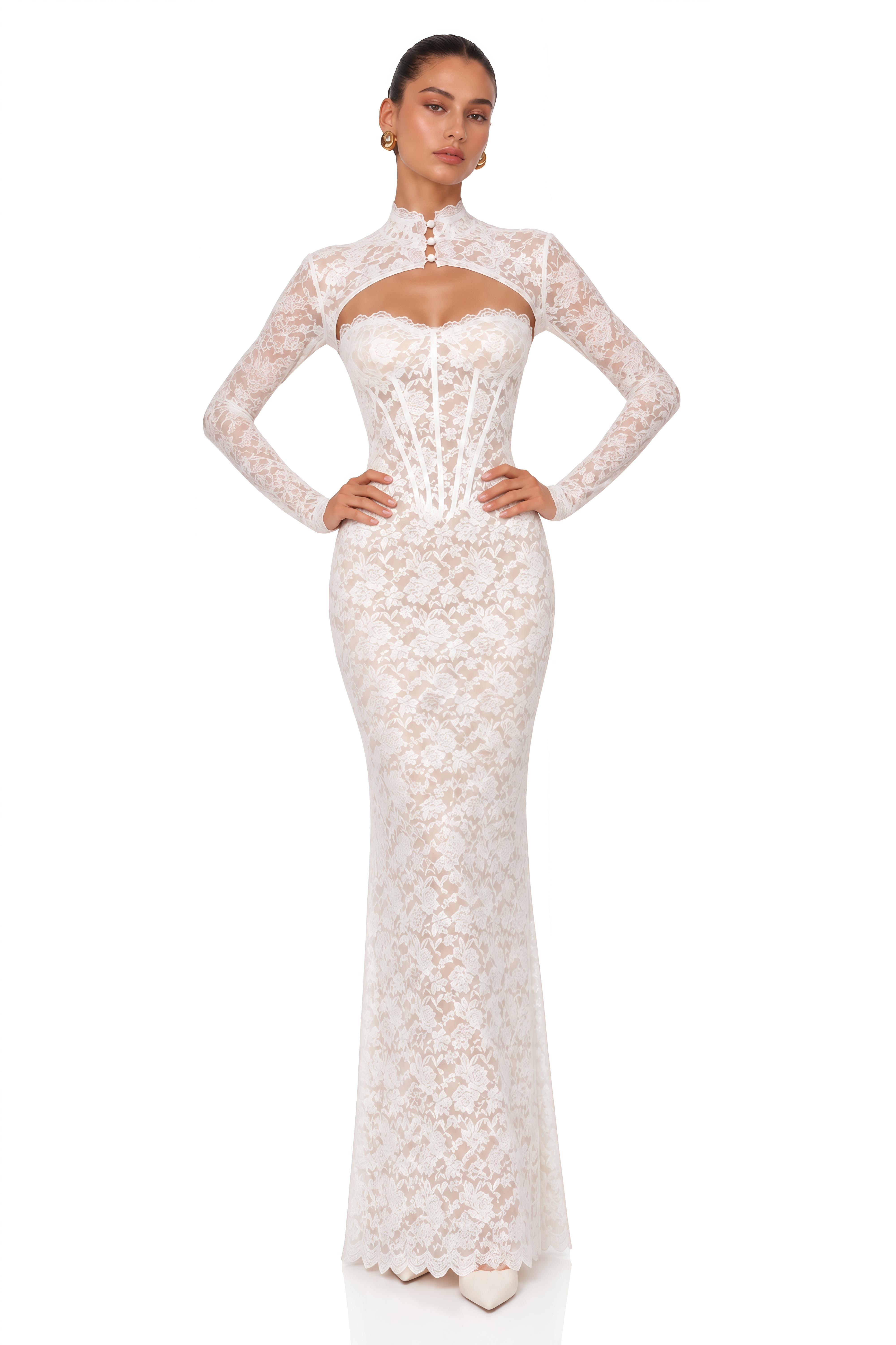 Alaska White Lace Bolero Top & Corset Maxi Dress Set