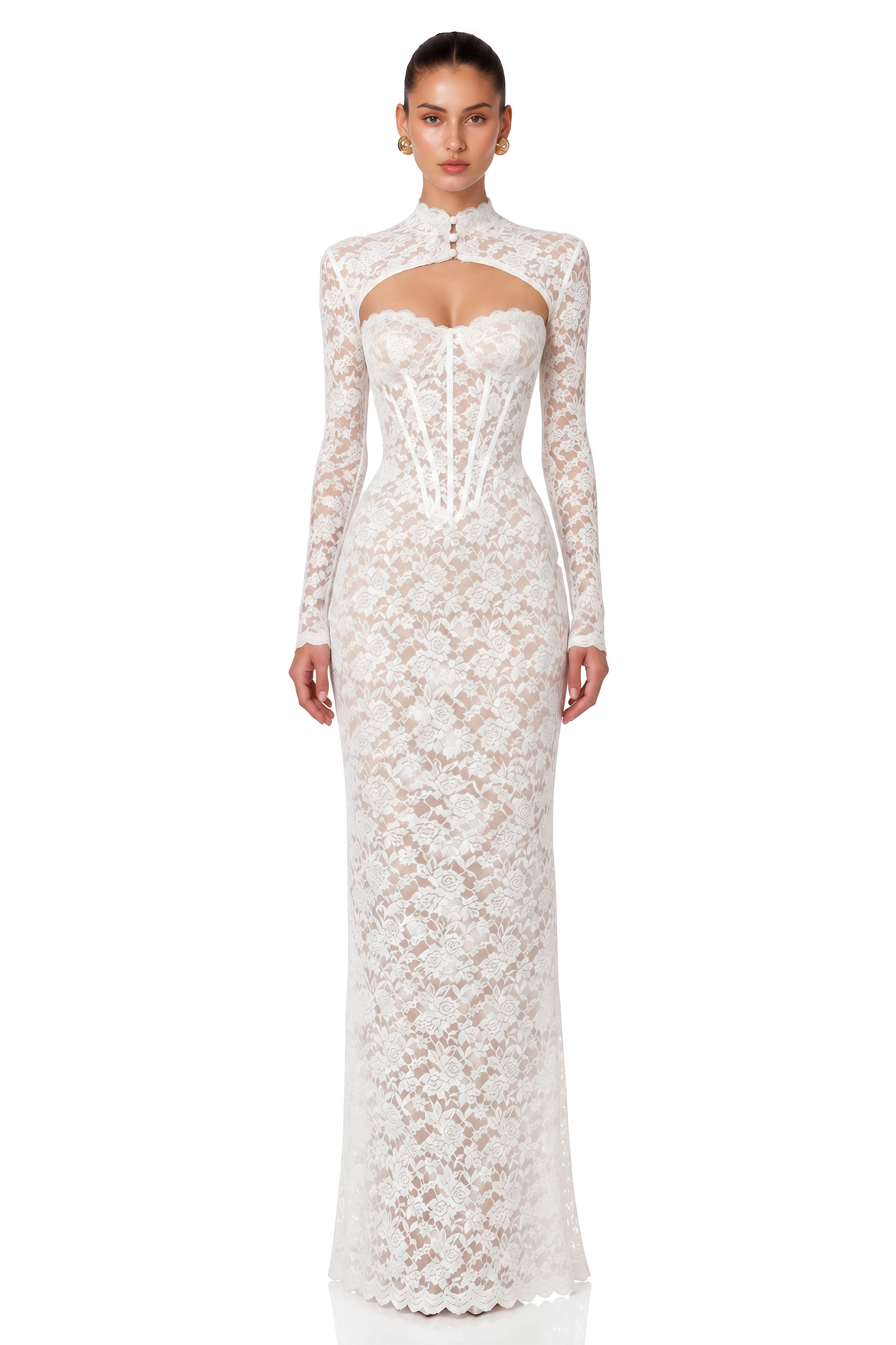 Alaska White Lace Bolero Top & Corset Maxi Dress Set