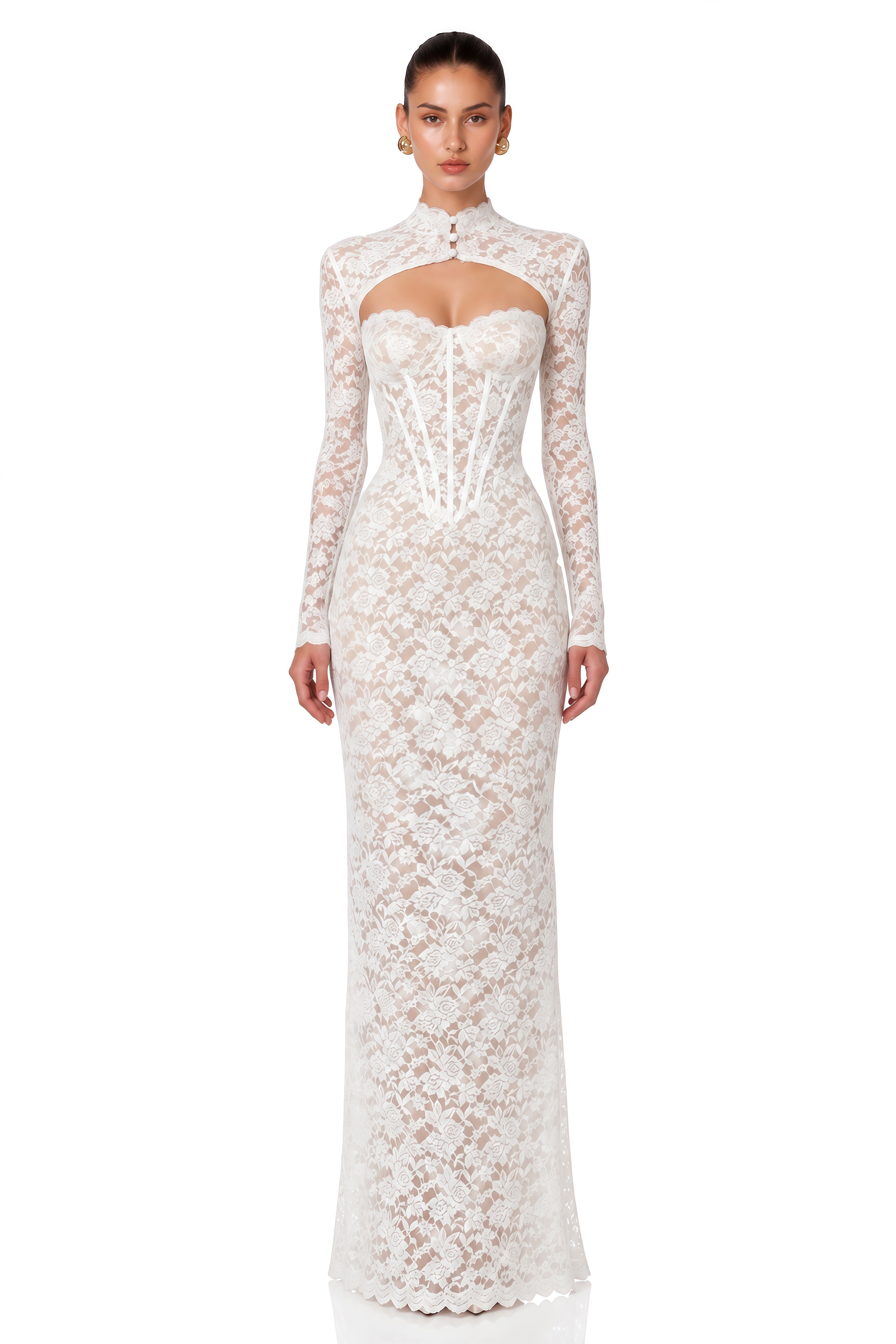 Alaska White Lace Bolero Top & Corset Maxi Dress Set