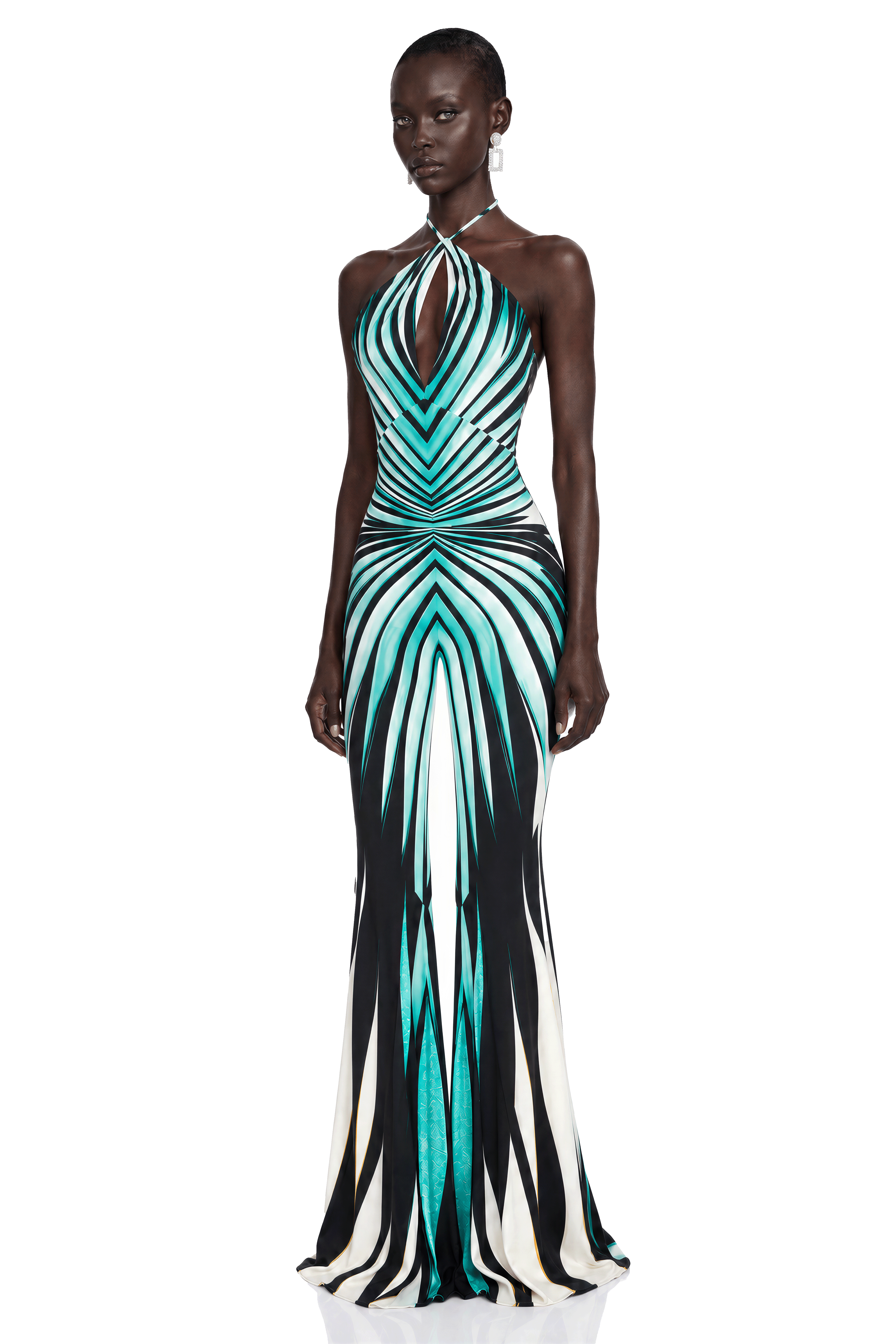 Alena Green Abstract Print Halterneck Jumpsuit