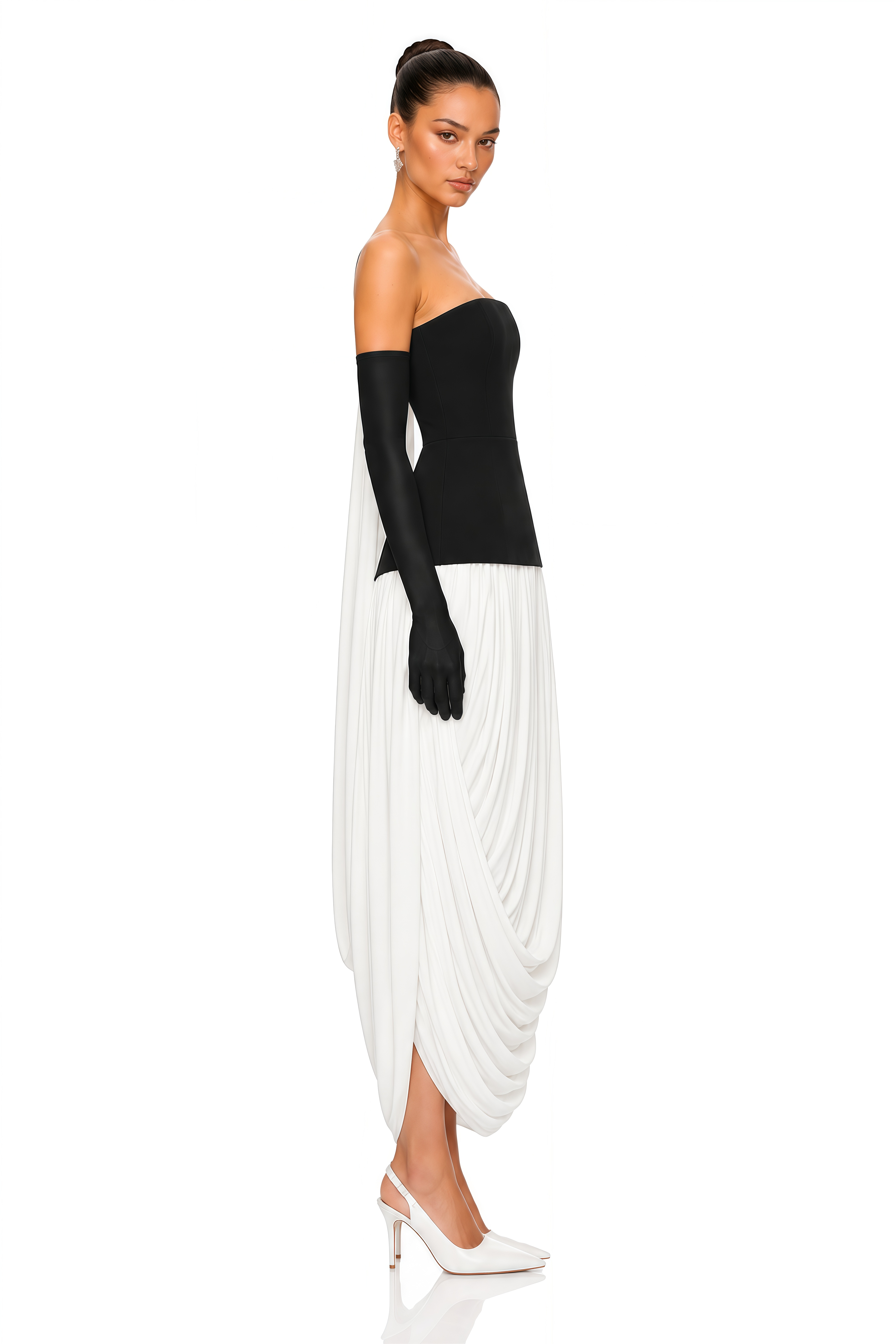 Alesia Black & White Contrast Strapless Draped Maxi Dress