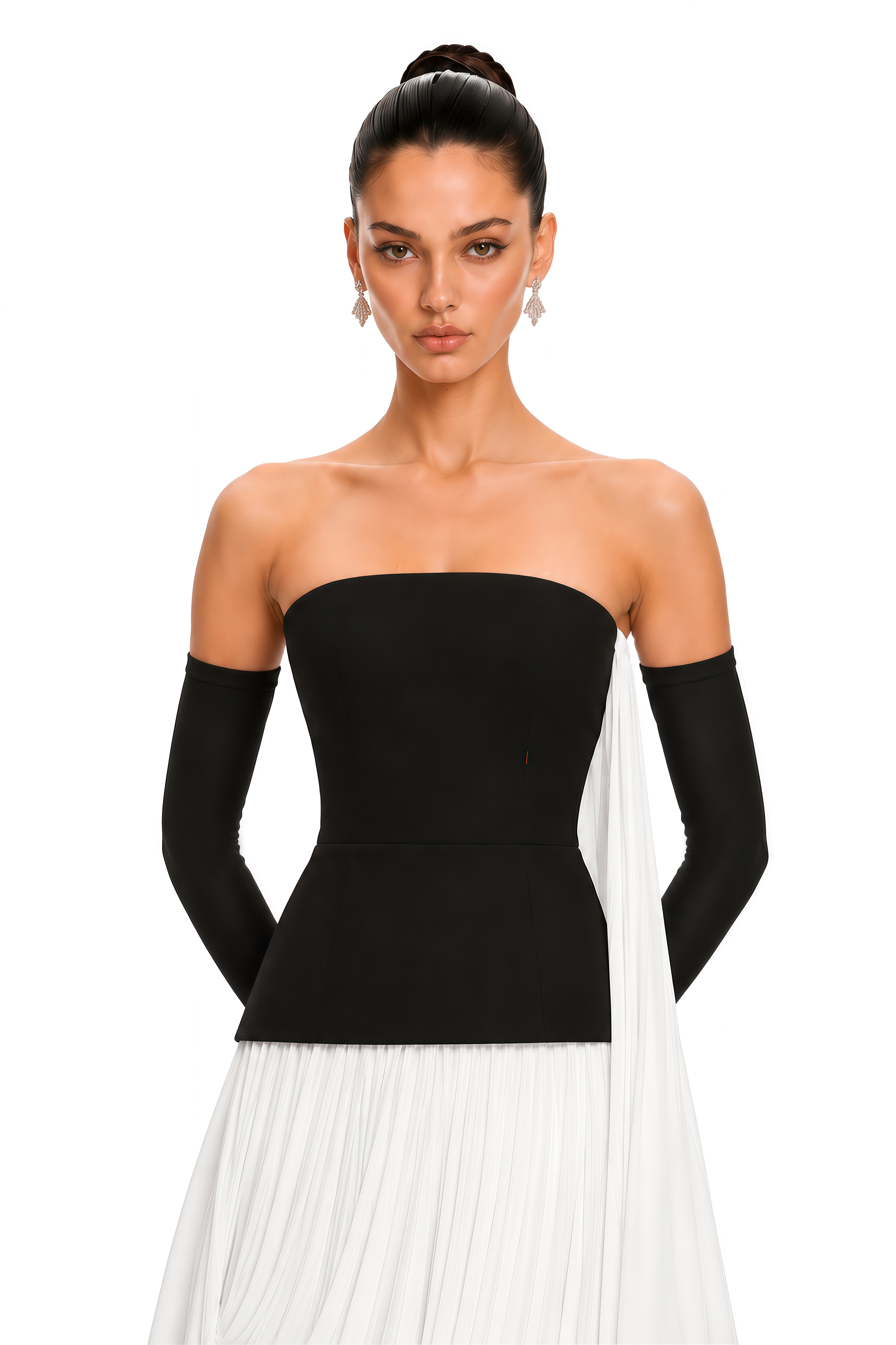 Alesia Black & White Contrast Strapless Draped Maxi Dress