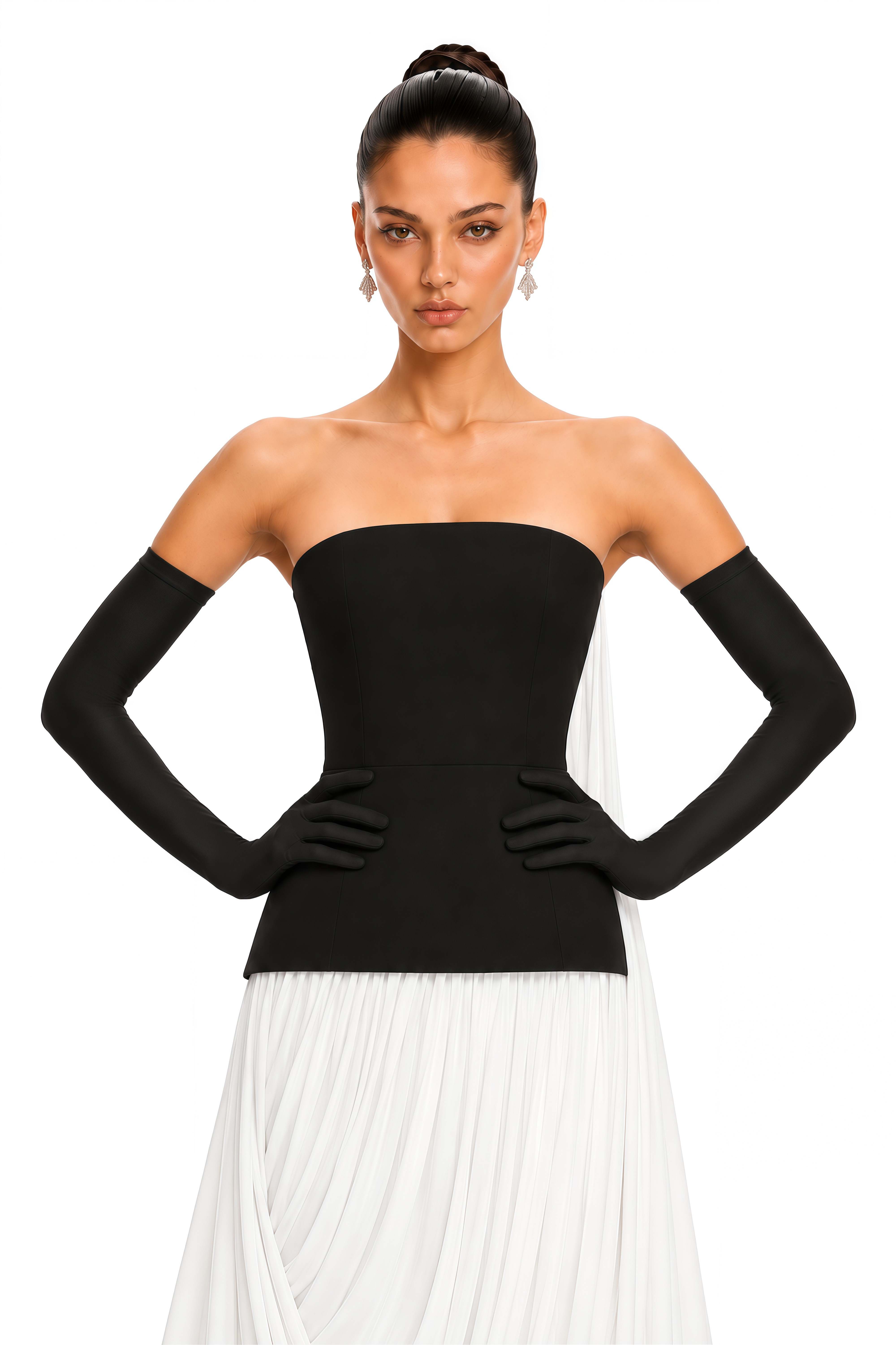 Alesia Black & White Contrast Strapless Draped Maxi Dress