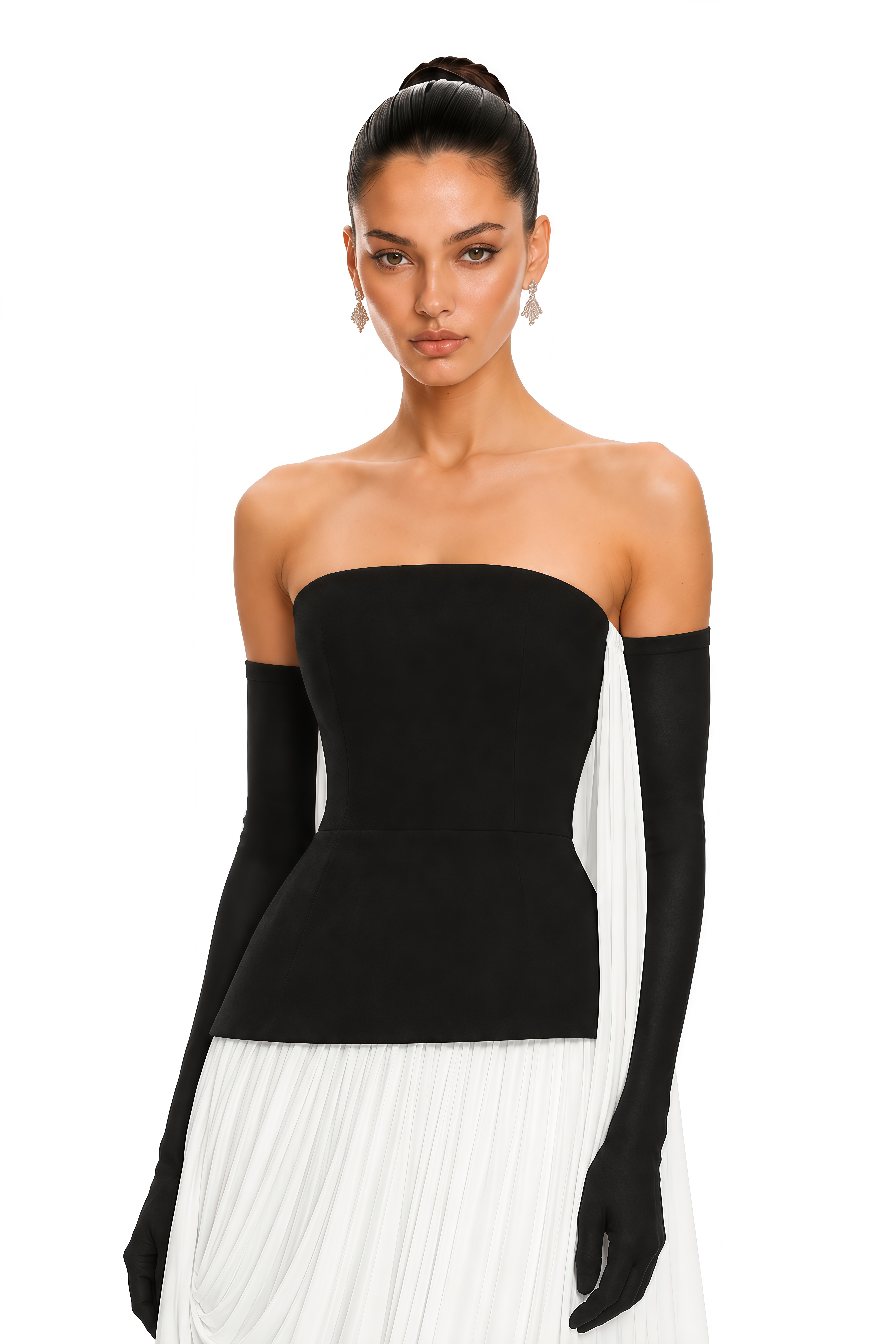 Alesia Black & White Contrast Strapless Draped Maxi Dress