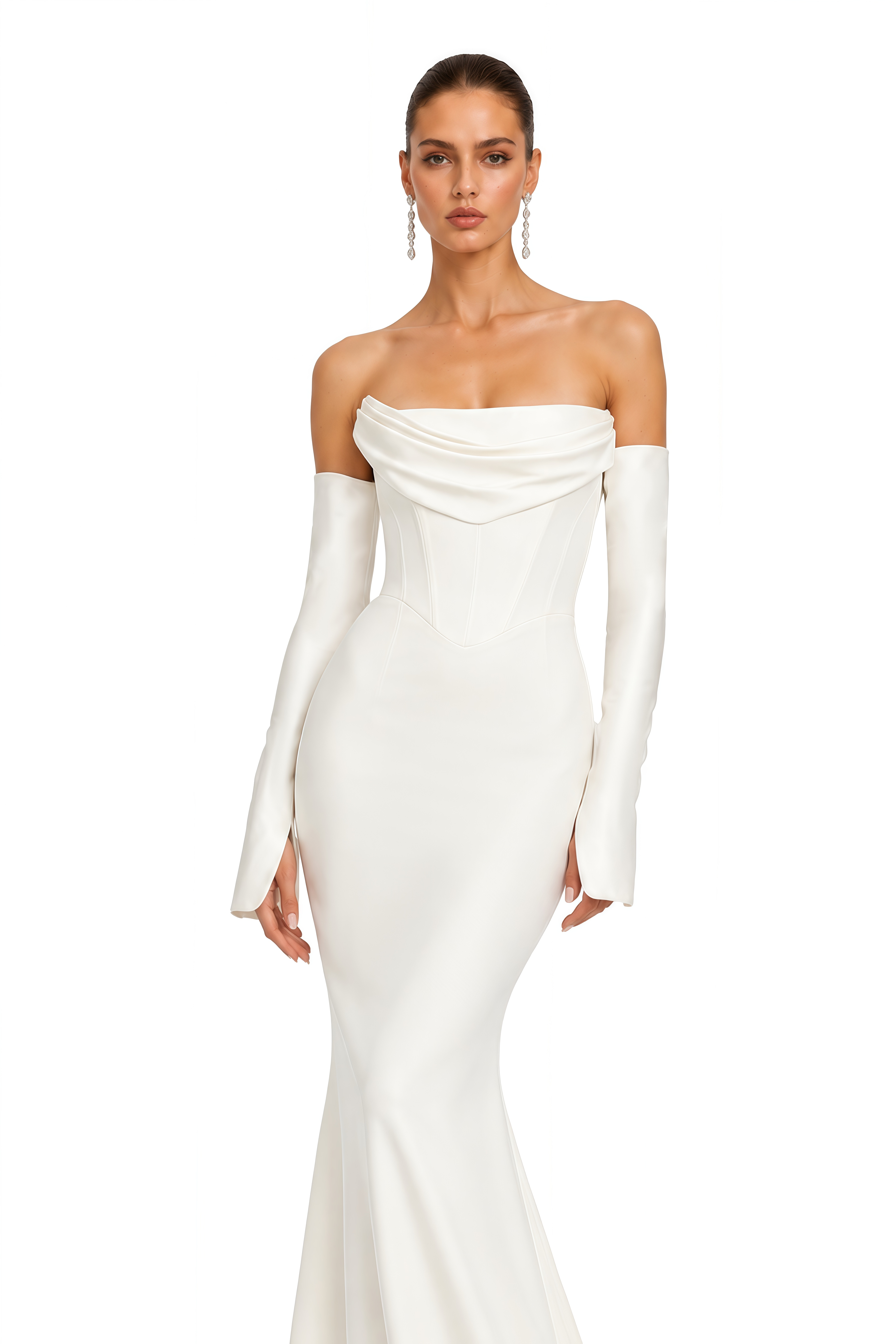 Alessandra White Off Shoulder Draped Mermaid Maxi Dress