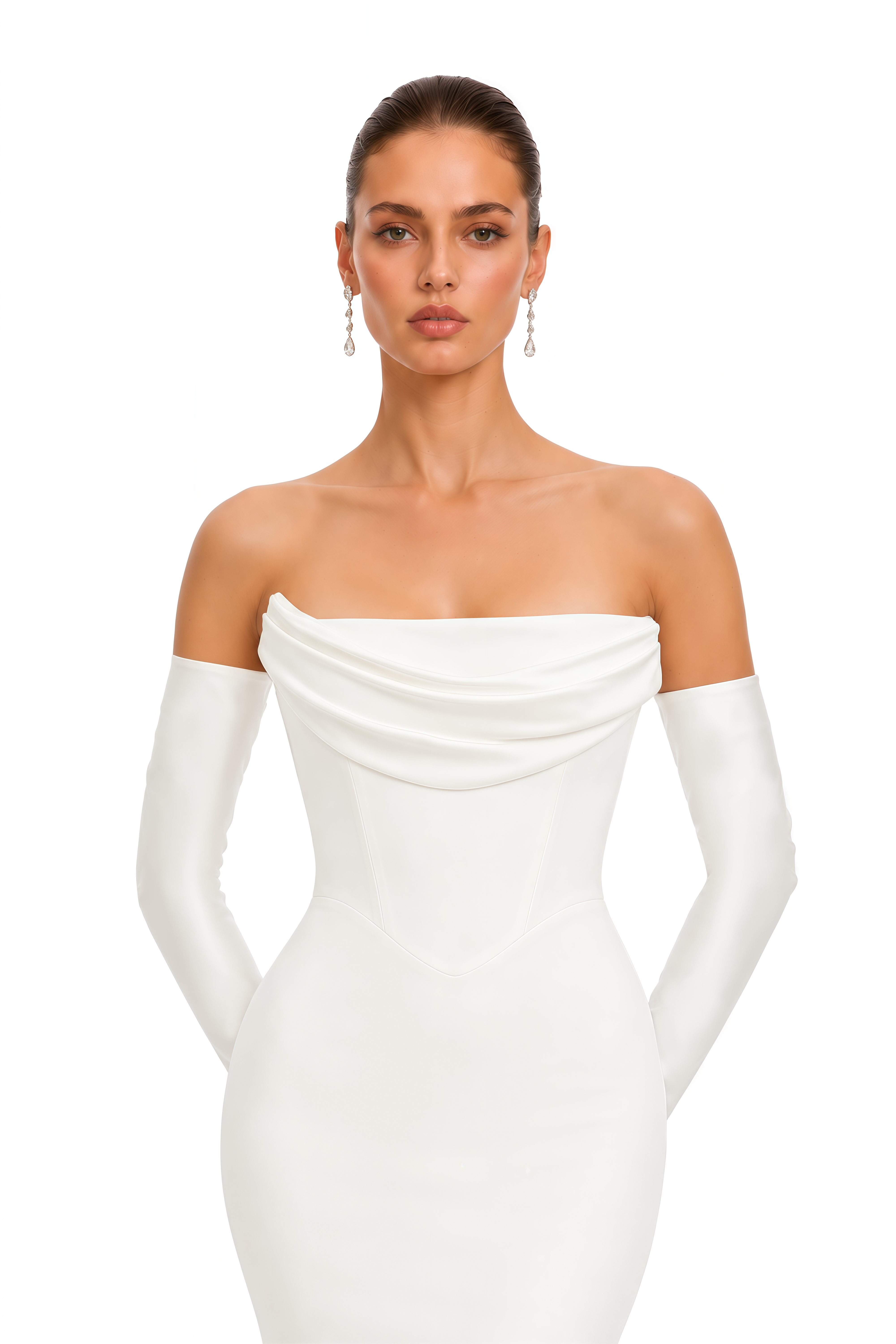 Alessandra White Off Shoulder Draped Mermaid Maxi Dress