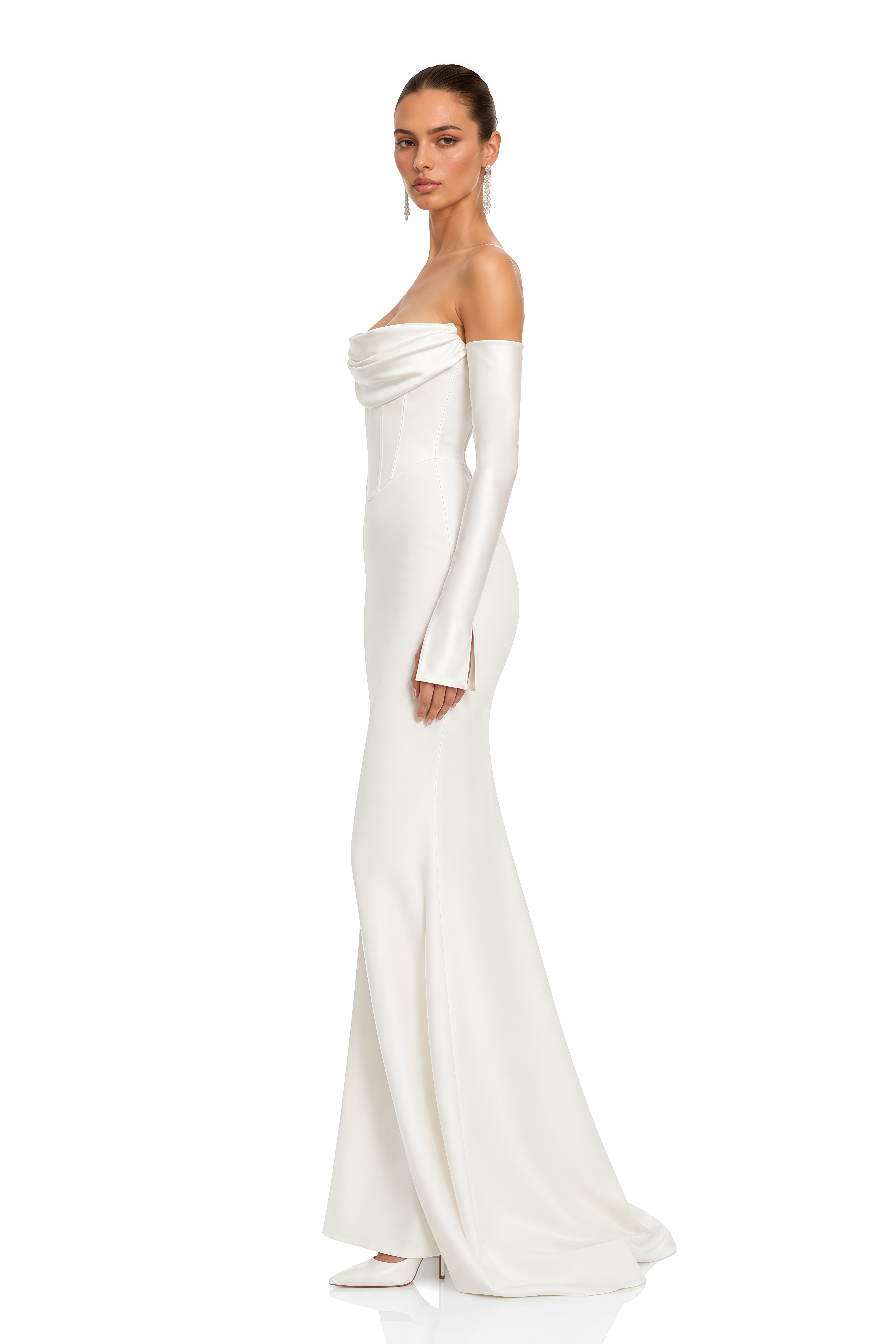 Alessandra White Off Shoulder Draped Mermaid Maxi Dress