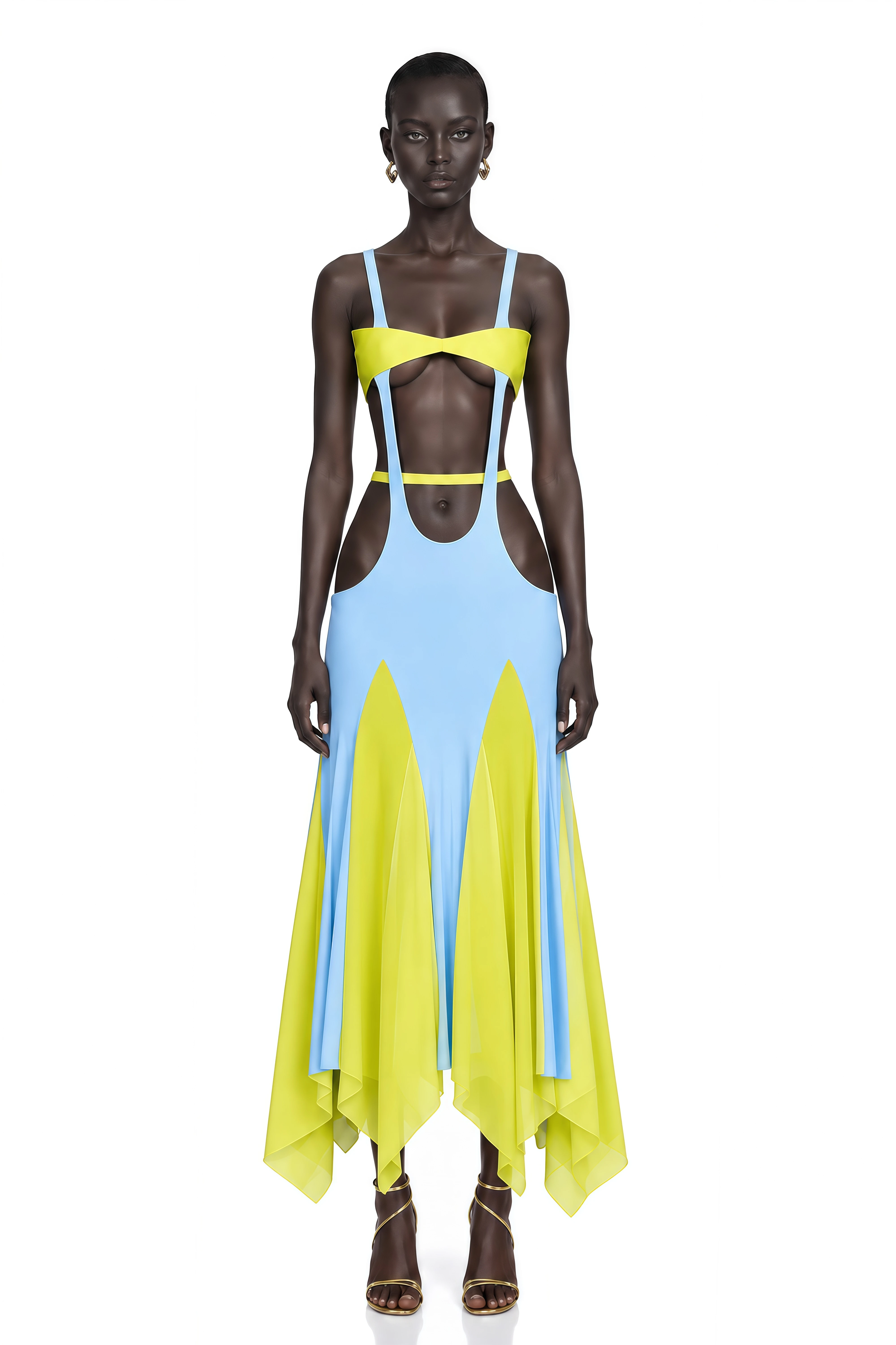 Alessia Blue Color-Block Cut-Out Midi Dress