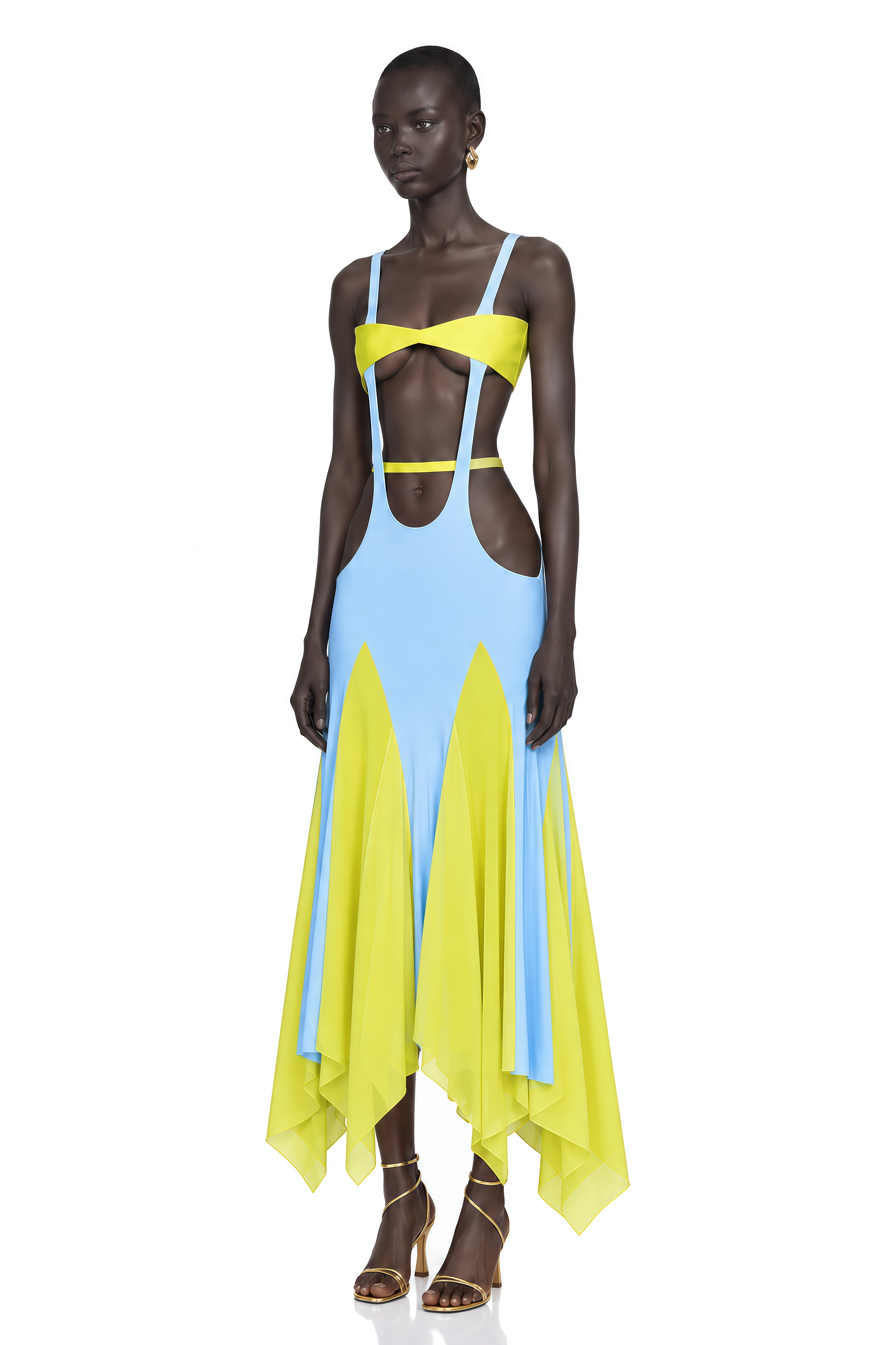 Alessia Blue Color-Block Cut-Out Midi Dress